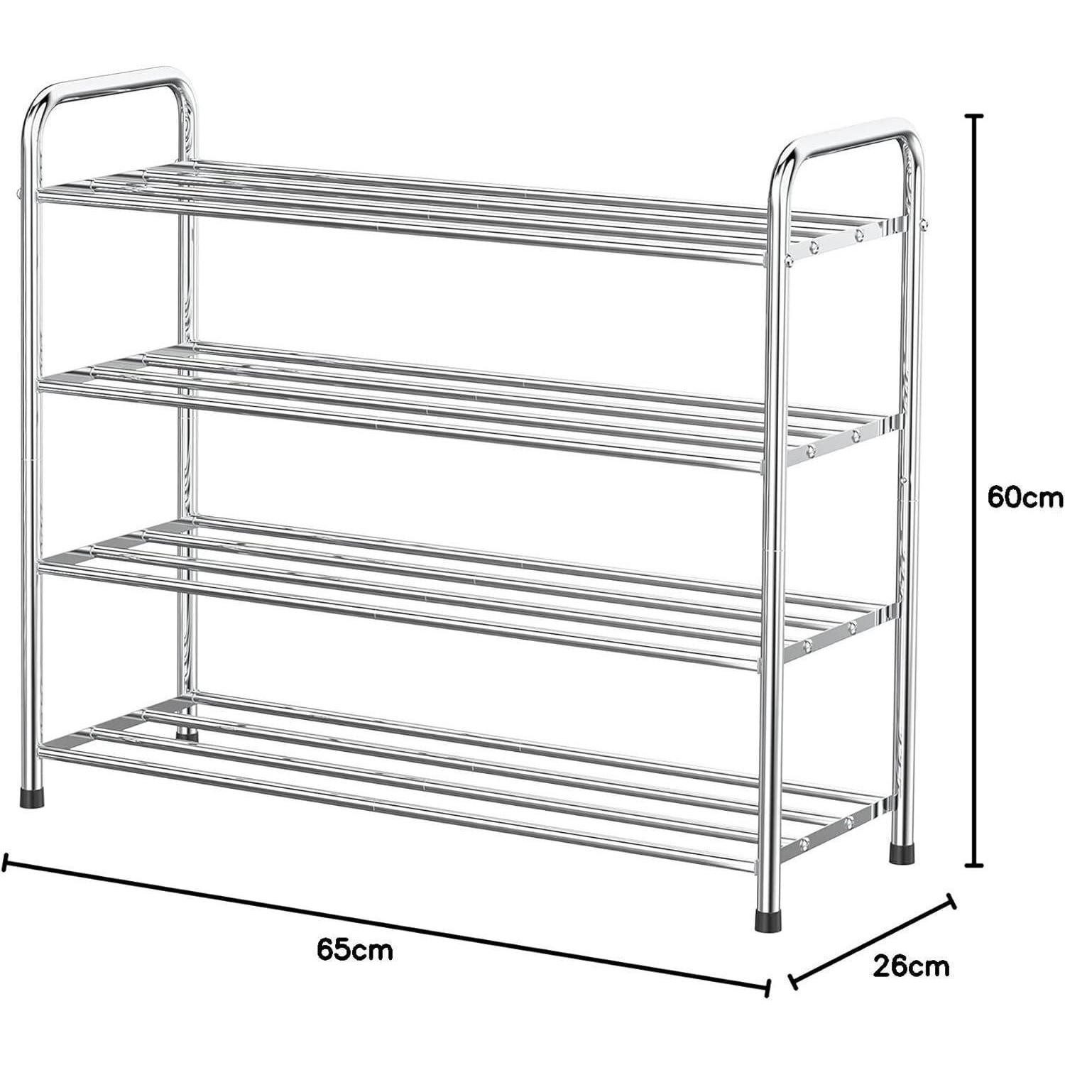 FANHAO Schuhregal Schuhregal Edelstahl 4 Ebenen 12-16 Paar Silber 68x26x65cm