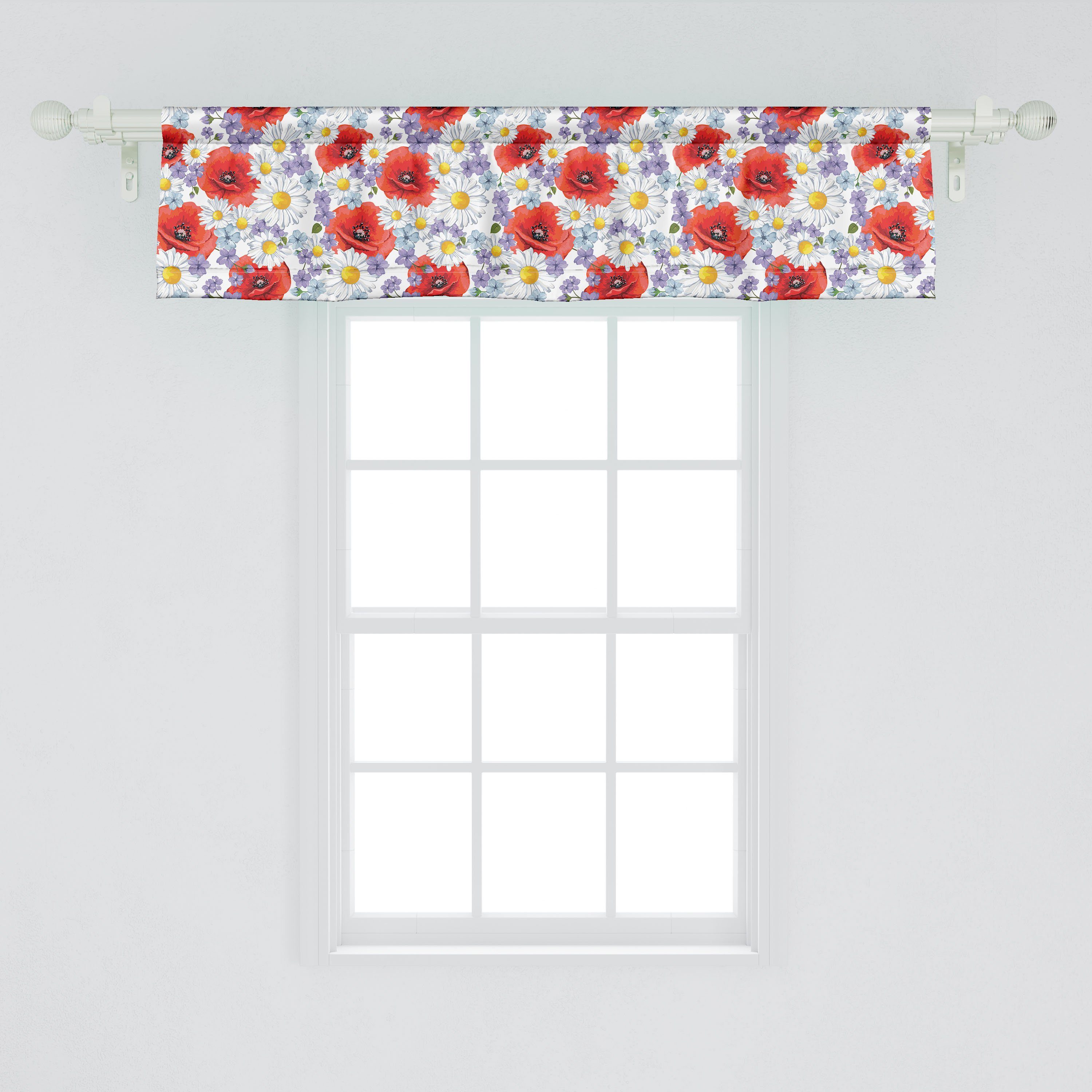 Scheibengardine Vorhang Volant mit Blume Dekor Microfaser, Bunt Schlafzimmer Küche Stangentasche, Abakuhaus, Daisy Poppy für und