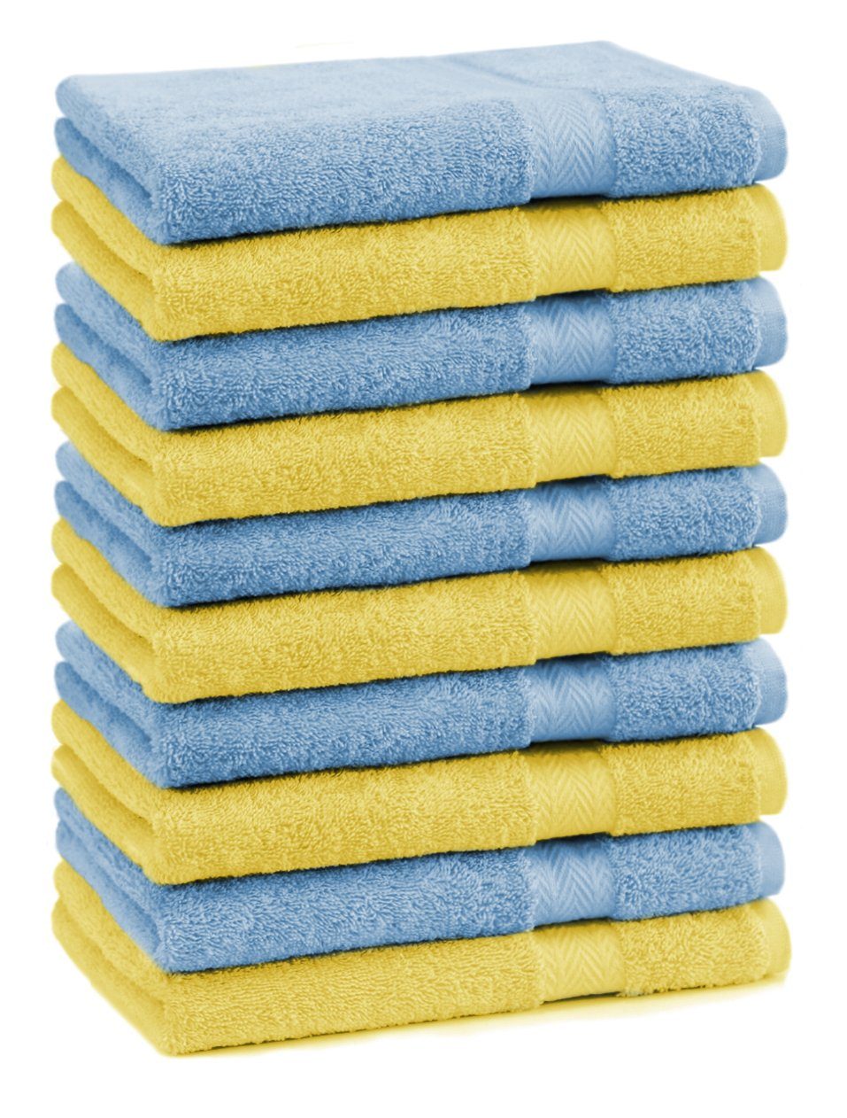 Betz Gästehandtücher 10 Stück Gästehandtücher Premium 100% Baumwolle Gästetuch-Set 30x50 cm Farbe gelb und hellblau, 100% Baumwolle