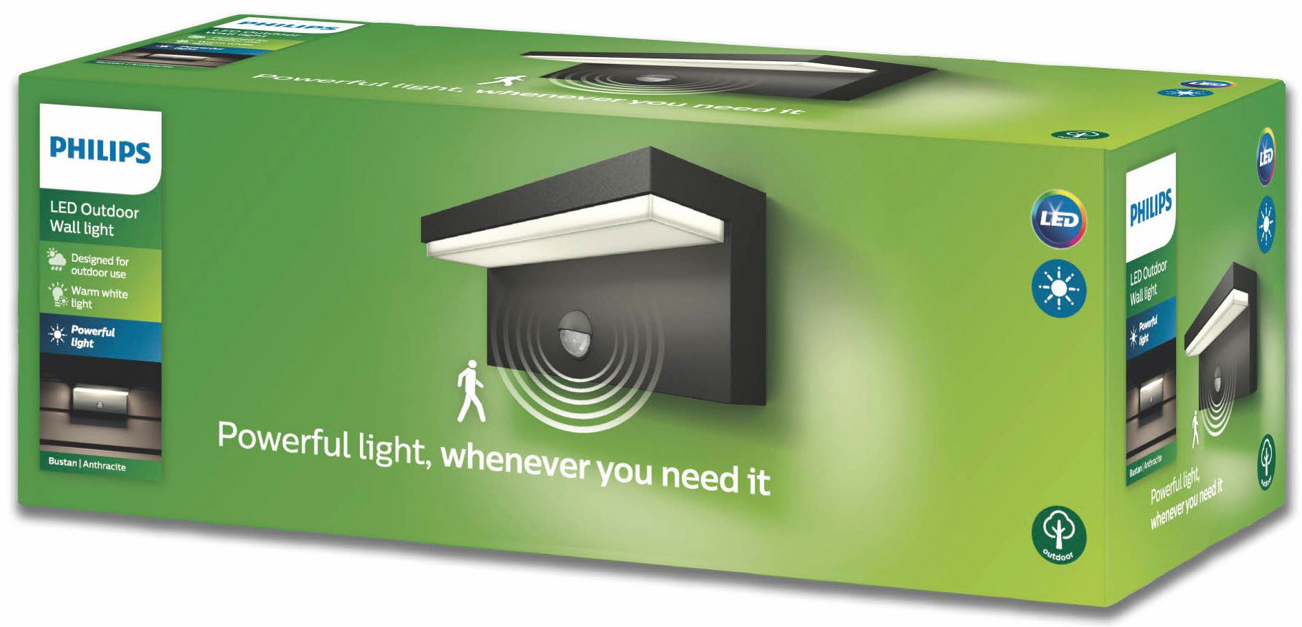 Philips LED Außen-Wandleuchte myGarden Bustan,1000lm, Anthrazit, Abschaltautomatik, Bewegungsmelder, Leuchtdauer einstellbar, Memoryfunktion, LED fest integriert, Warmweiß