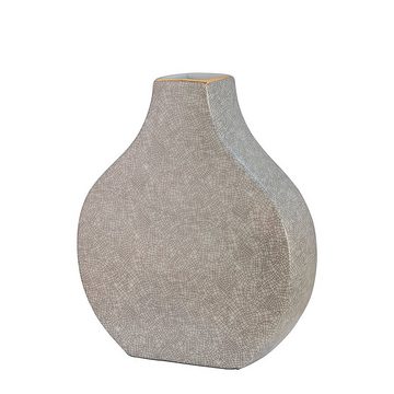 Fink Dekovase Vase MINTA - hellgrau - Porzellan - H.23cm x B.19,5cm x T.6cm, Handbemalter goldfarbener Rand - Durchmesser Öffnung ca. 4x4,5 cm