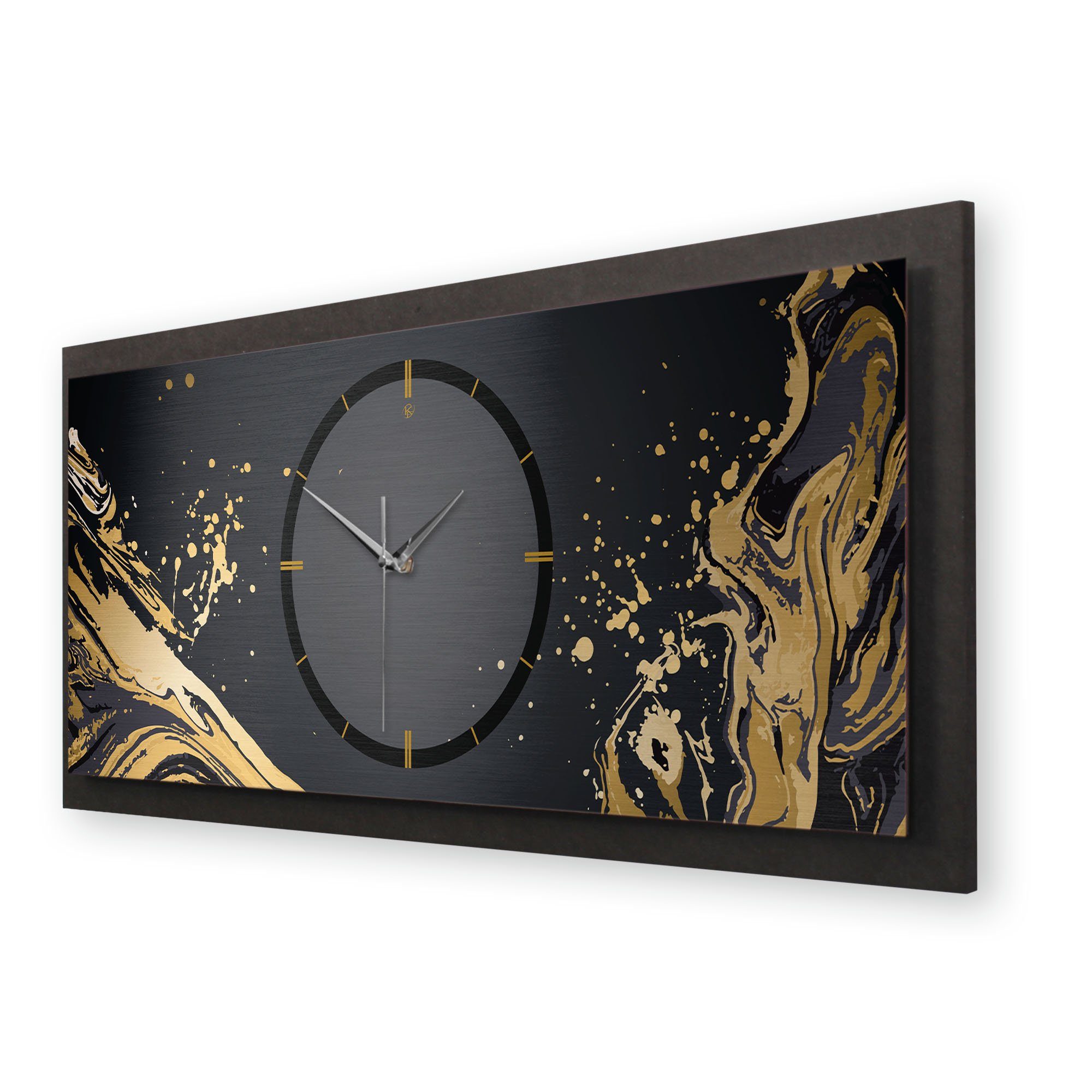 modern) (ohne Quarzuhrwerk; 3D Funk- Designer-Wanduhr elegant, Kreative Feder Wanduhr außergewöhnlich, Golden Liquid oder Ticken;