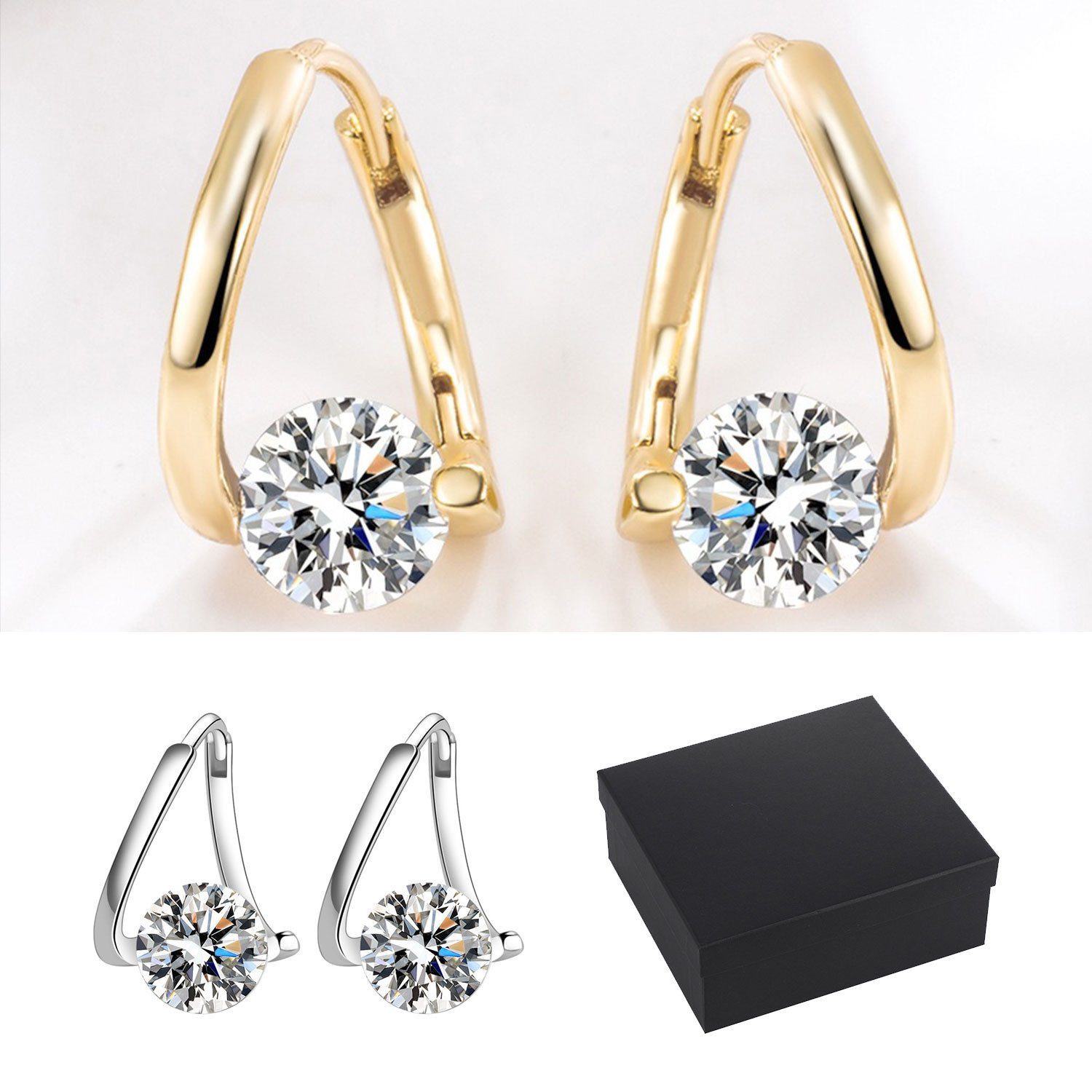 Refttenw Paar Creolen 1 Paar Damen Elegant Strass Ohrringe Schmuck Geschenk, Silber/Gold (inkl. Schmuckbox)