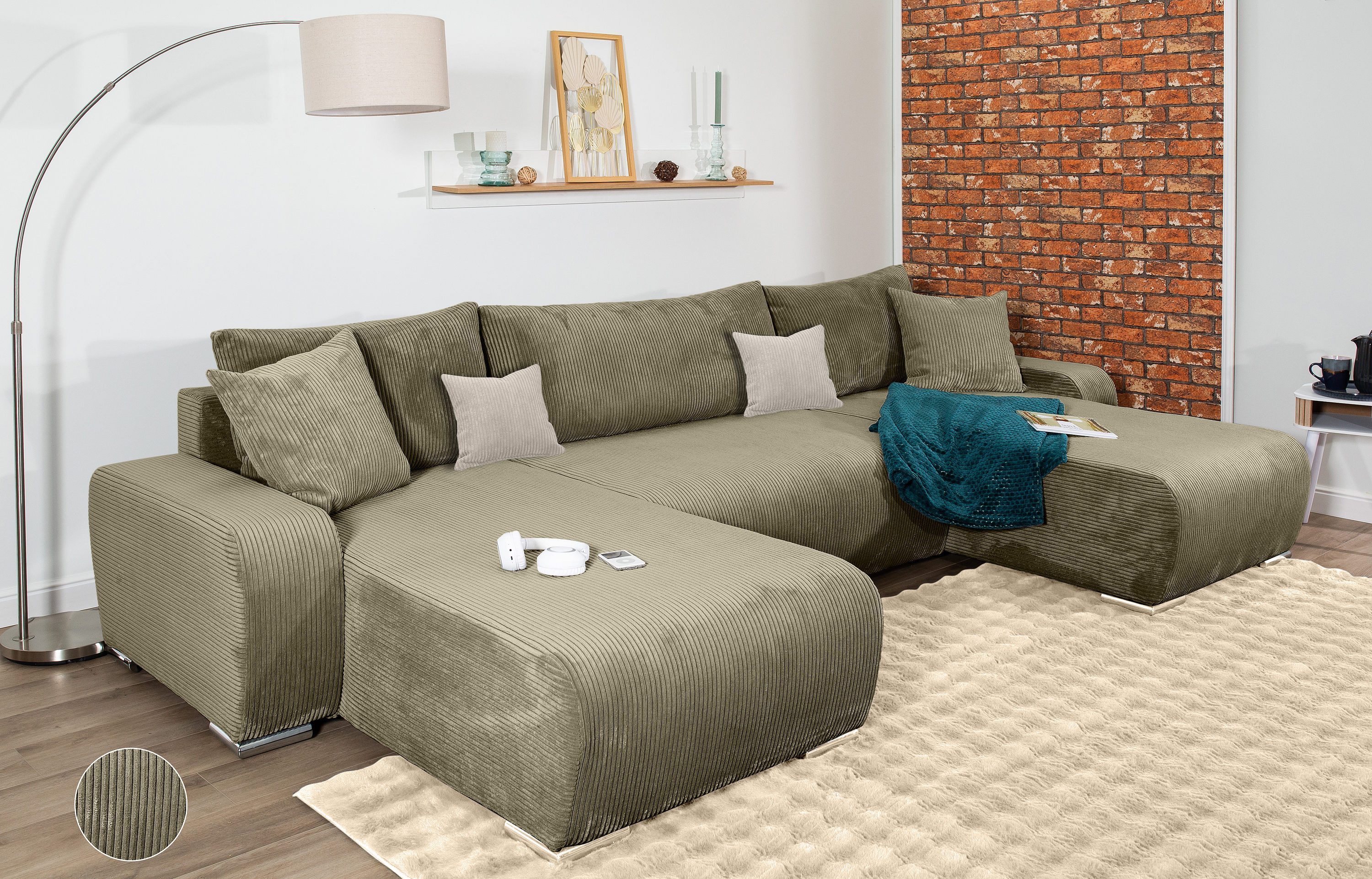 COLLECTION AB Wohnlandschaft Paola U-Form, B: 314 cm, Schlaffunktion, Bettkasten & 4 Zierkissen, Federkern