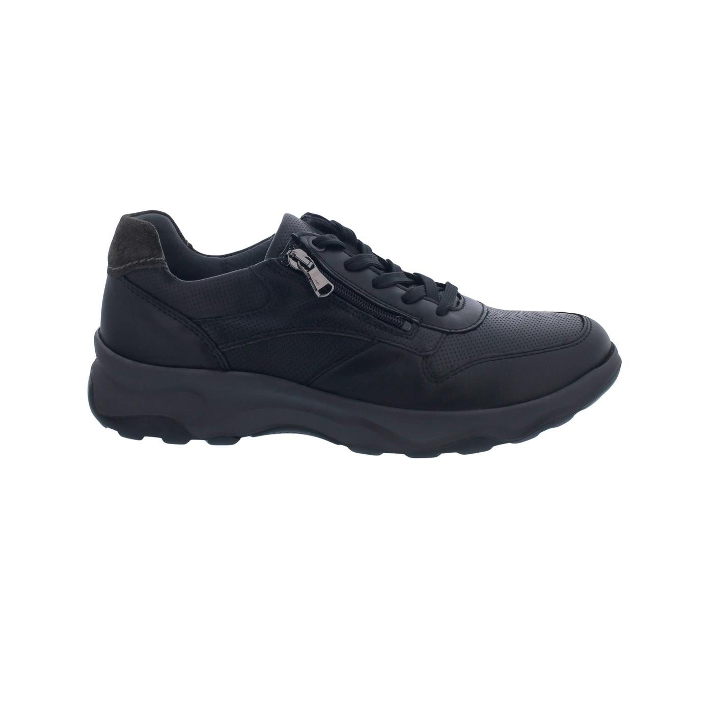 Waldläufer H-Max, Glattleder / Velourleder, Schwarz Carbon, Reißversch Schnürschuh