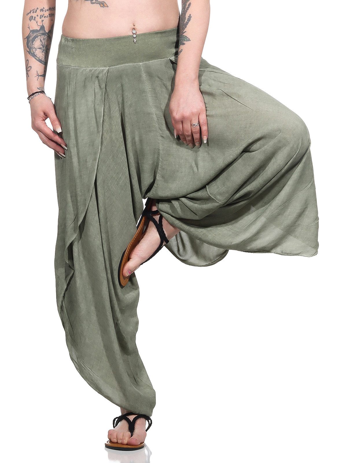 OriginalYou Haremshose Luftige Damen Hosen Sommerhosen mit Beinschlitzen super leichtes Sommergewebe, offenes Bein