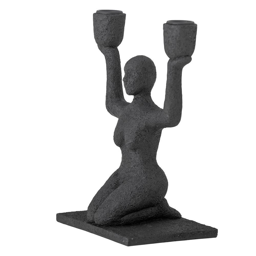 Bloomingville Kerzenhalter Lucie Schwarz Polyresin Dekofigur Frauenfigur Yogafigur, Figurenkerzenhalter, Yoga Dekoration, Frauenfigur, Skulptur Deko