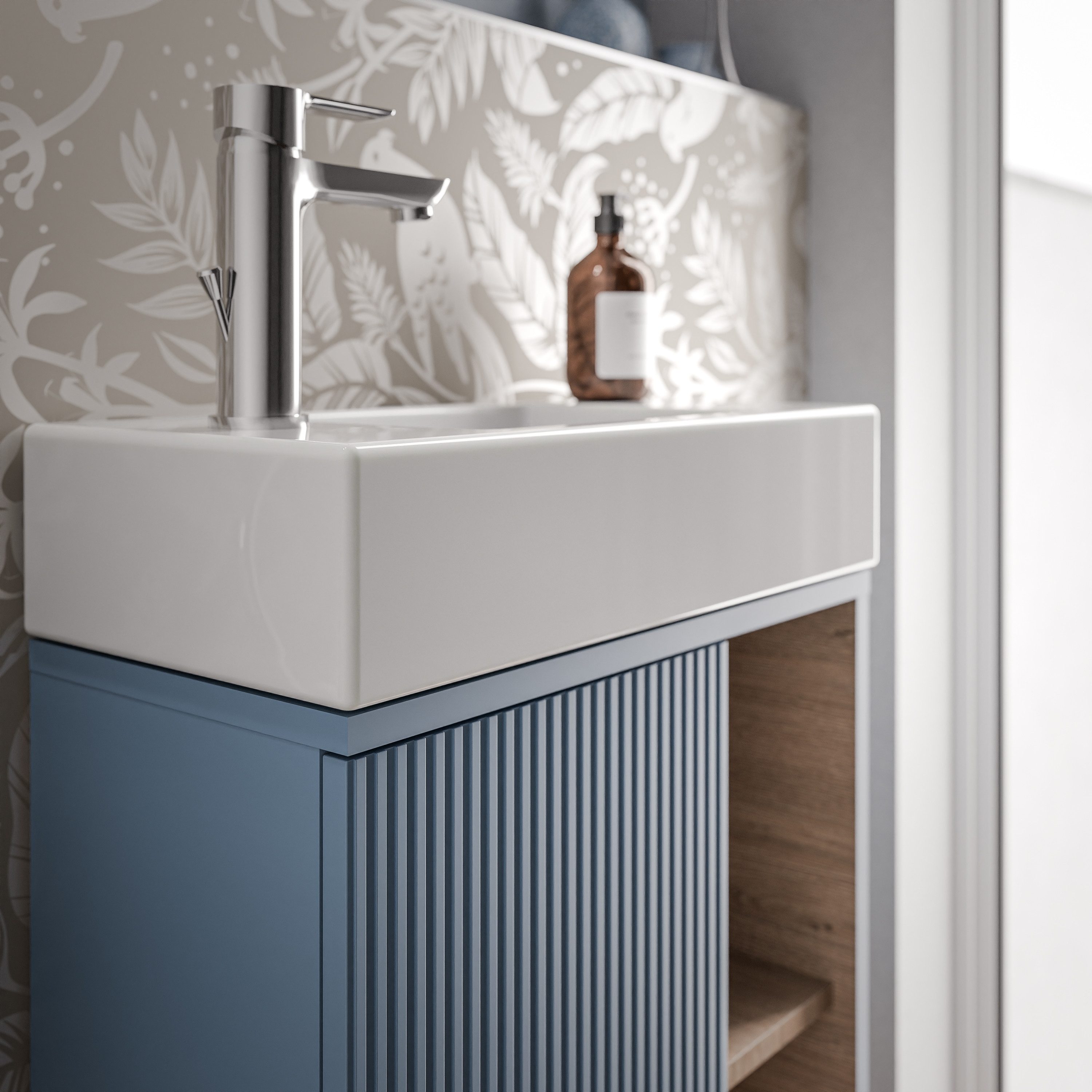 Bernstein Badmöbel-Set BELDIVO, (mit Waschbecken DURAVIT, Waschtischunterschrank 50 cm mit Waschbecken), Türanschlag links - Farbe wählbar - matt