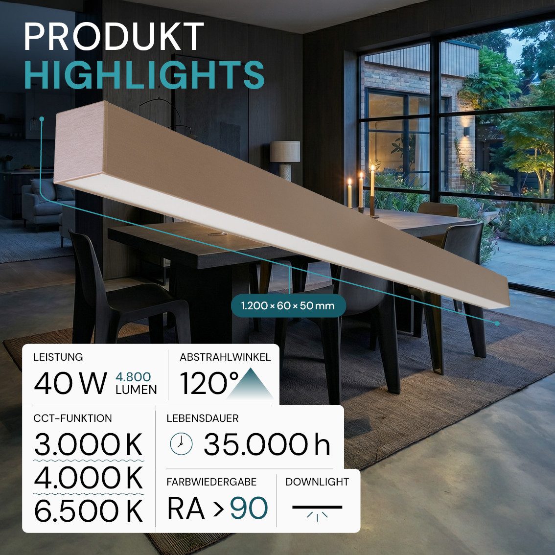 LUXULA LED Pendelleuchte LUXULA LED Linearleuchte 120 cm 40 W CCT einstellbar Gold, Farbwechsler