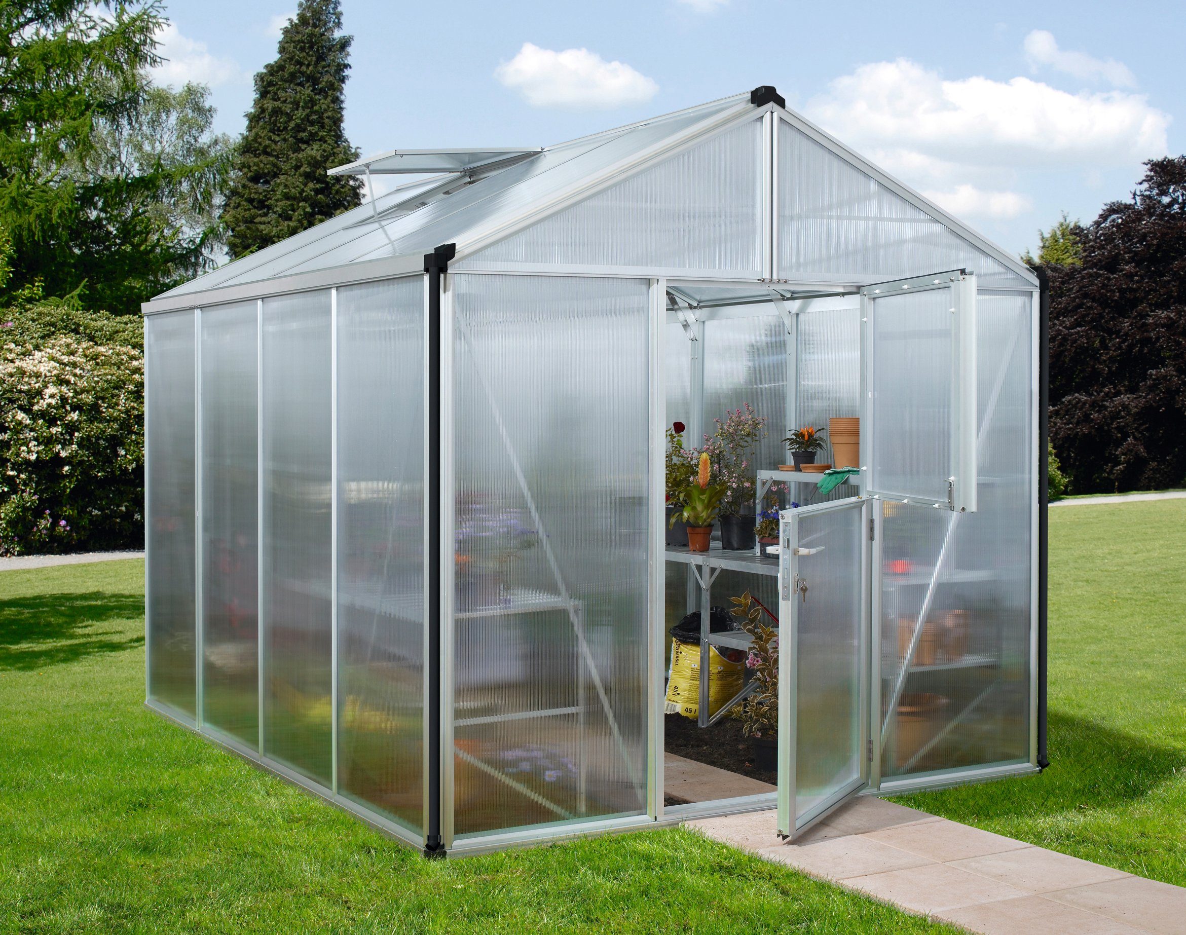 Vitavia Gewächshaus Zeus 8100, BxTxH: 266 x 324 x 250 cm, 16 mm Wandstärke silberfarben