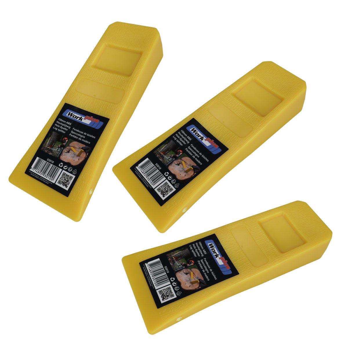 Work plus Fällkeil 3er Set Fällkeil Forstkeil 150mm Holz Spaltkeil gelb Kunststoff, (1-St), zum Fällen und Spalten
