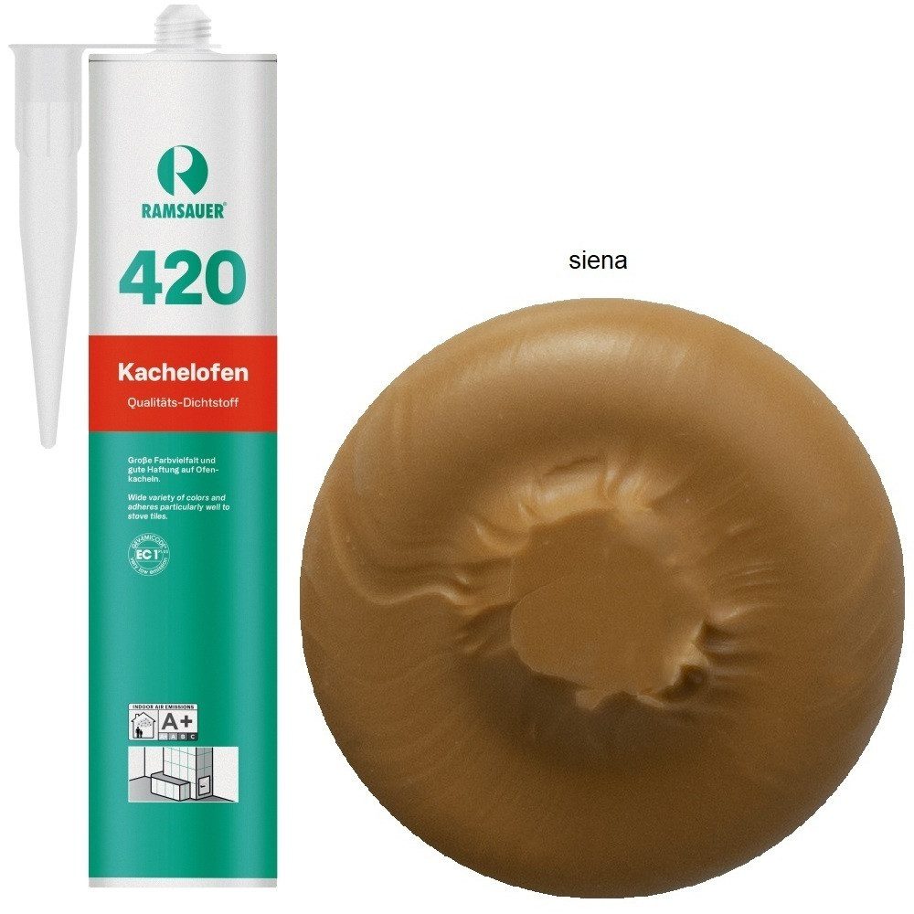 Ramsauer Dichtstoff Ramsauer 420 Kachelofen Acryl Dichtstoff 310ml Kartusche siena, gebrauchsfertig, geruchsneutral, hitzefest und brandbeständig, siliconfrei