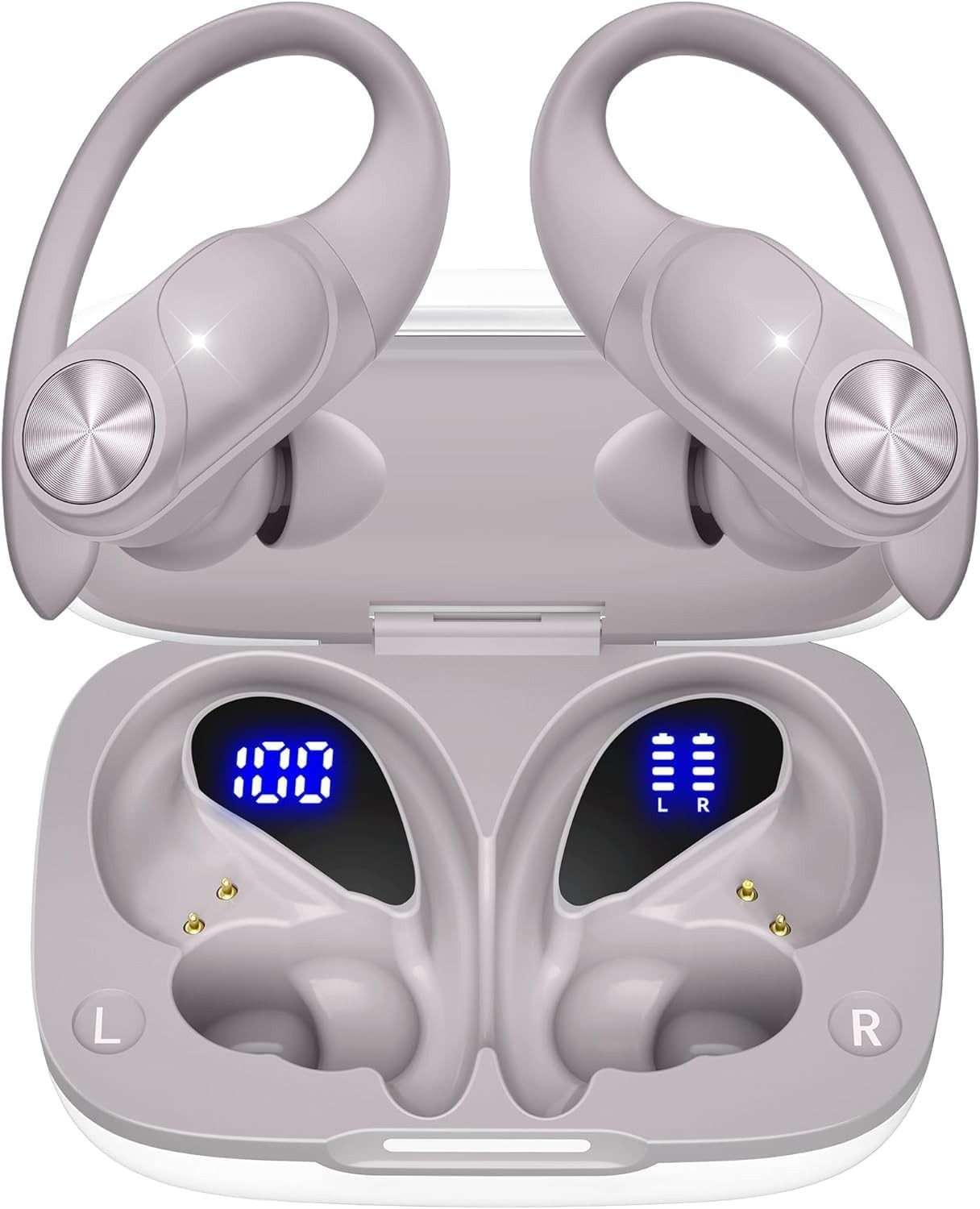 GameXtrem Kabellose 80 Stunden Spielzeit, Laden digitales Display In-Ear-Kopfhörer (Kabellose Ohrhörer bieten Hi-Fi-Klang und kristallklare Anrufe für unterwegs., IPX7 wasserdicht, Ohrbügel, tiefer Bass für Handy, Laptop)