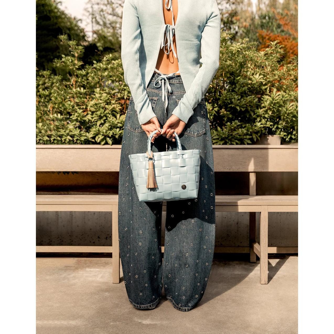 Handed By Handtasche Handed By Shopper Paris Mini Faded Blue mit Quaste in Pale Grey
