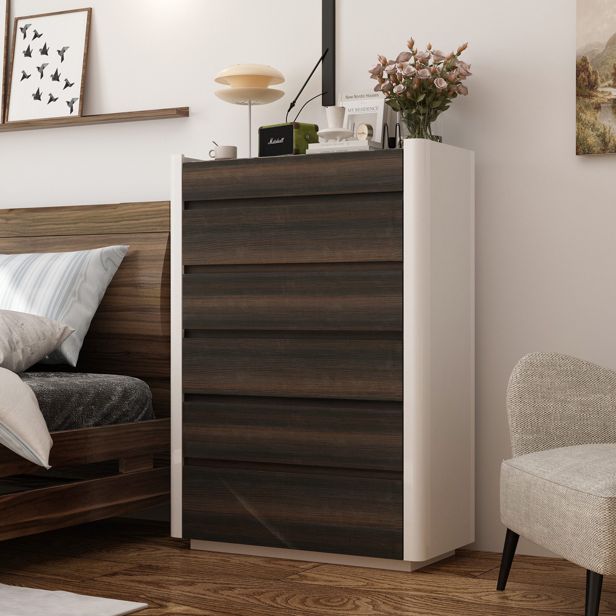 FUFU&GAGA Schmuckschrank Kommode Weiß + Braun, günstig online kaufen