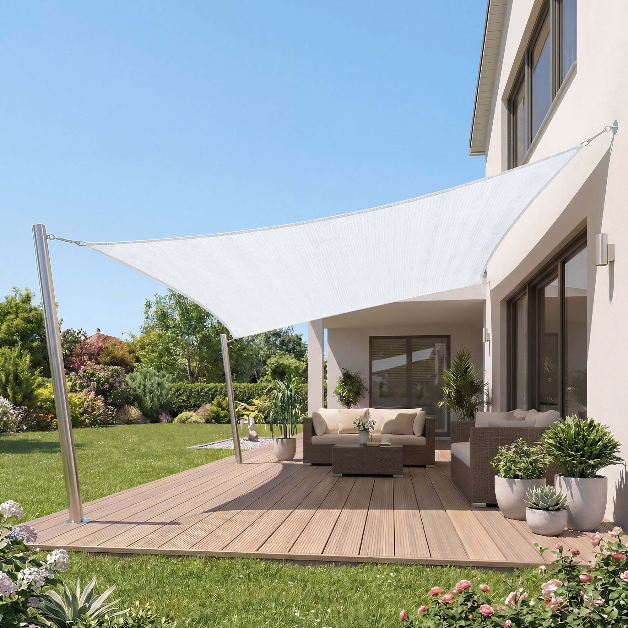 Jardinion Sonnensegel, (Rechteckig 2 x 3m Weiß Sonnenschutz, Luftdurchlässig, 1-tlg), inkl. Befestigungsseil