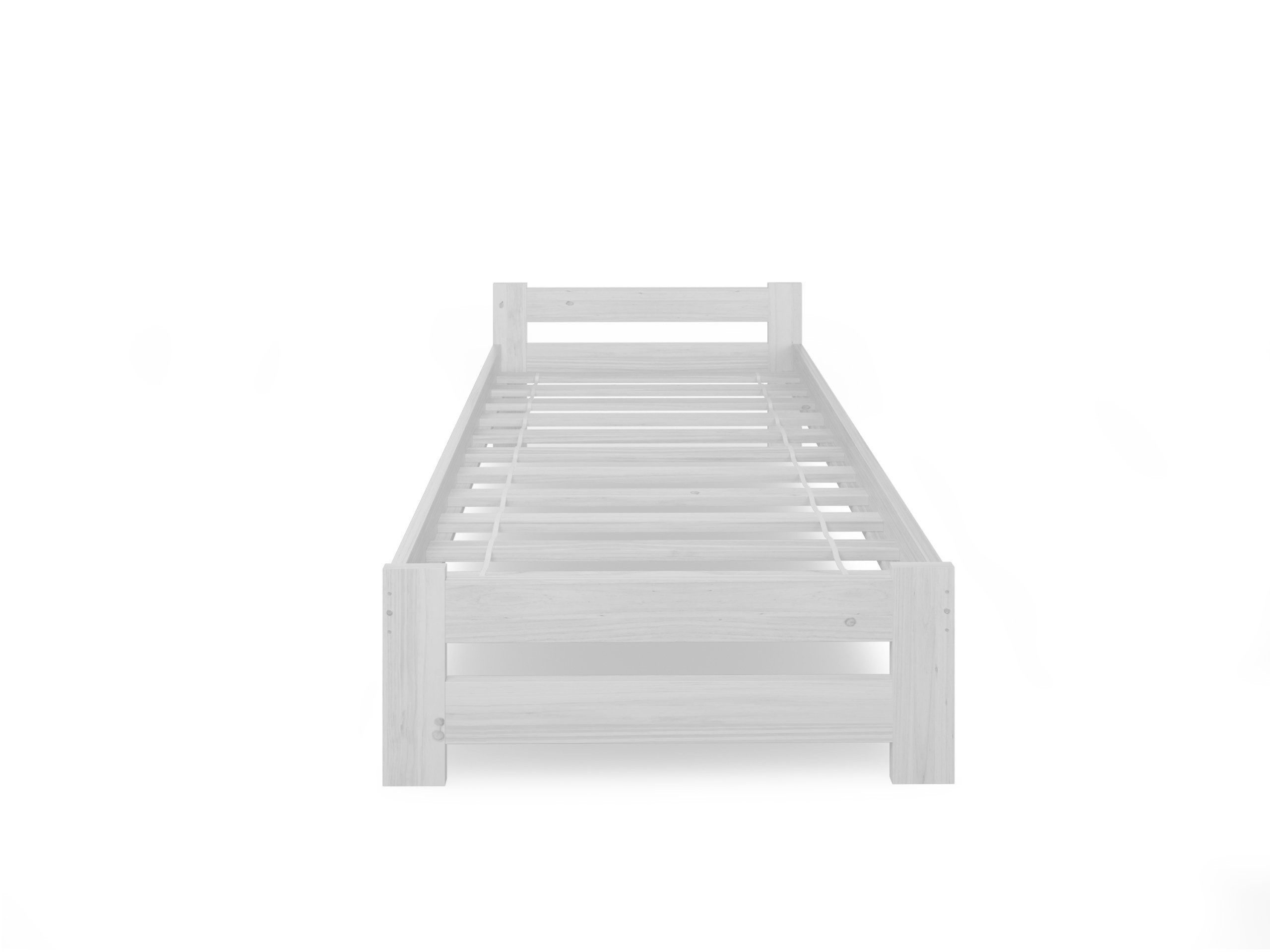 Home Collective Holzbett mit Lattenrost Modern Bett Kiefer Bettgestell Massivholzbett Klassisch (90x200, 120x200, 140x200, 160x200 cm), Einzelbett, Skandi Boho Landhaus Kopfteil flach 100x200 cm weiß