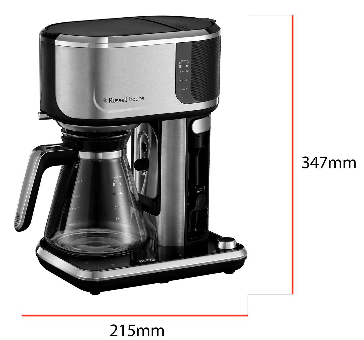 RUSSELL HOBBS Filterkaffeemaschine Attentiv Kaffeekanne, 1,25l Coffee Papierfilter 26230-56 Bar, 1x4