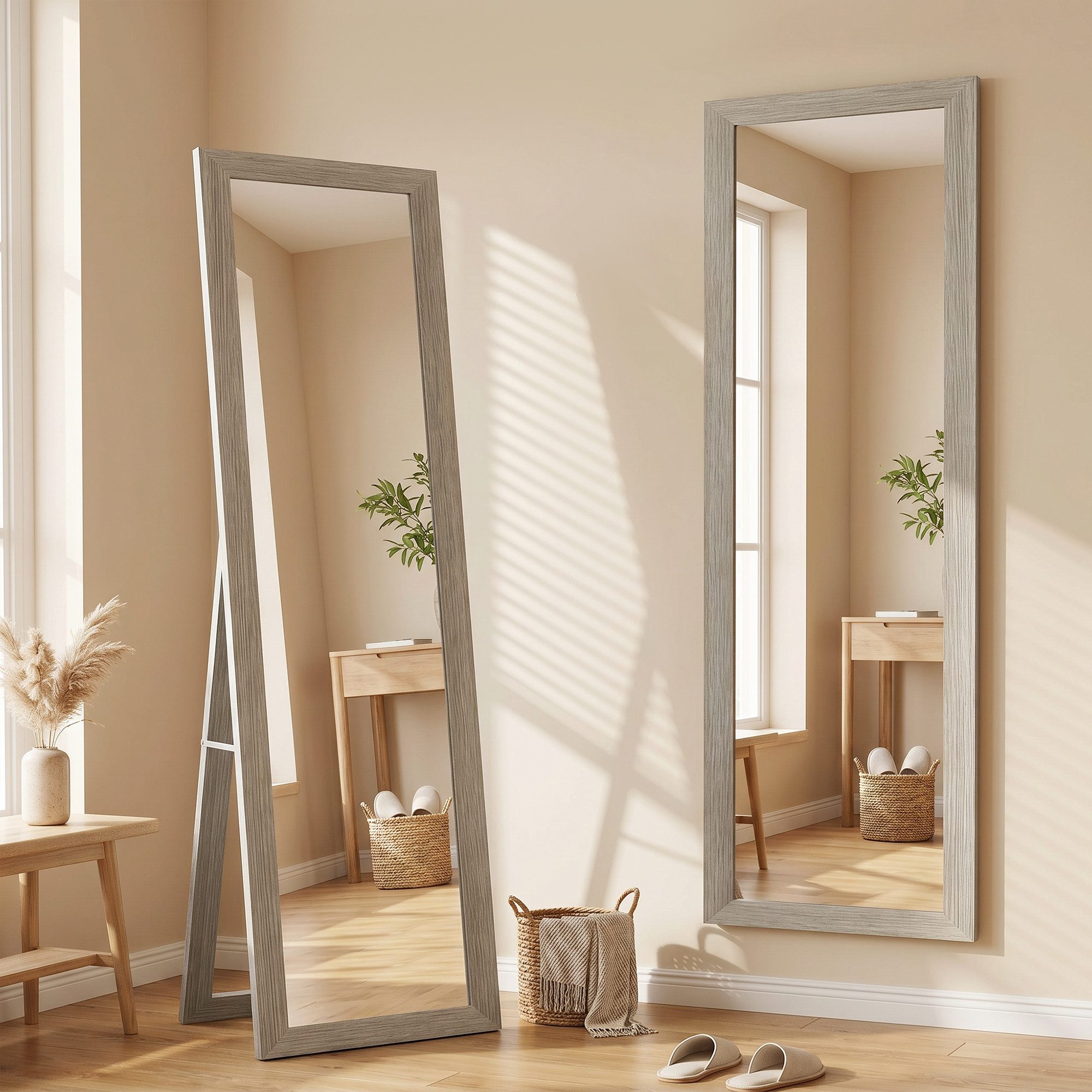 HOMCOM Standspiegel Ganzkörperspiegel Rechteckig, Holzoptik, groß, für Flur, Wohnzimmer (Set, 1-St., Ganzkörperspiegel, Stand- und Wandmontage), Ganzkörperspiegel, Stand- und Wandmontage
