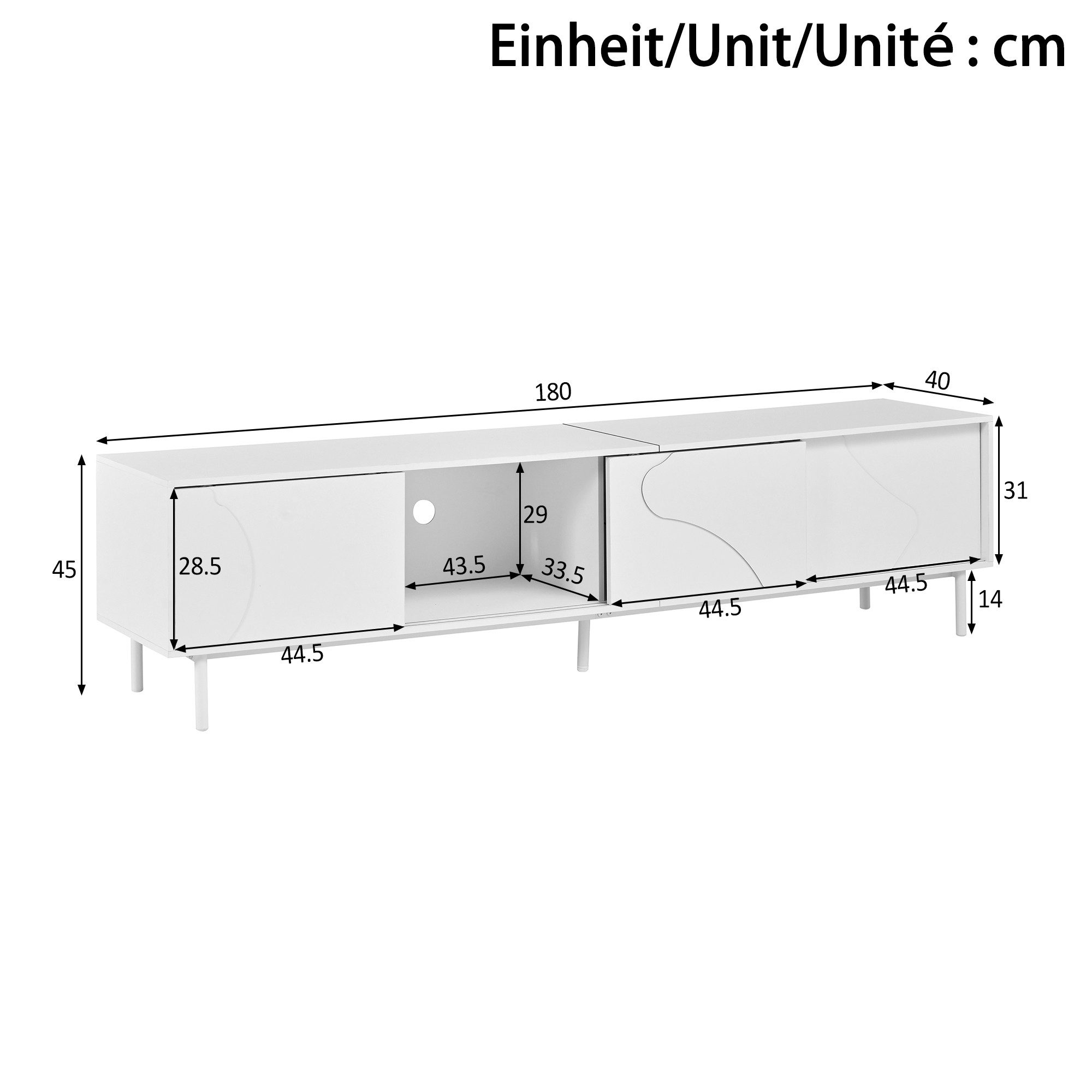 Merax Lowboard mit LED-Beleuchtung per App steuerbar (180 x 40 x 45 cm (L x B x H), 1 St., Fernsehtisch), TV-Schrank mit 3 Schiebetüren, Glasboden, Kabelmanagem – Bild 5 von 5