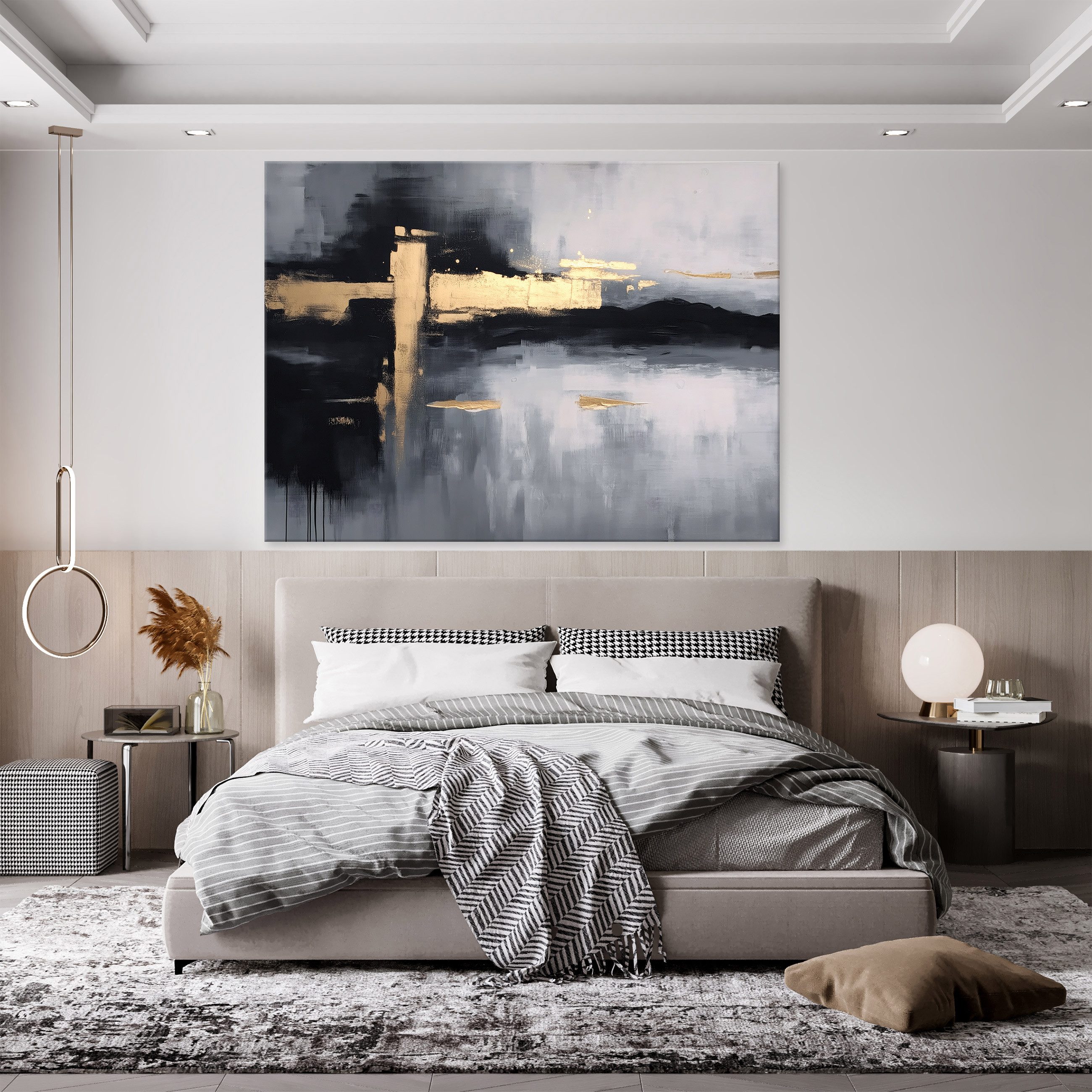 Wallarena Leinwandbild Abstrakt Marmor - Schwarz - Modern - Wohnzimmer, Abstrakt, 40x30x2cm