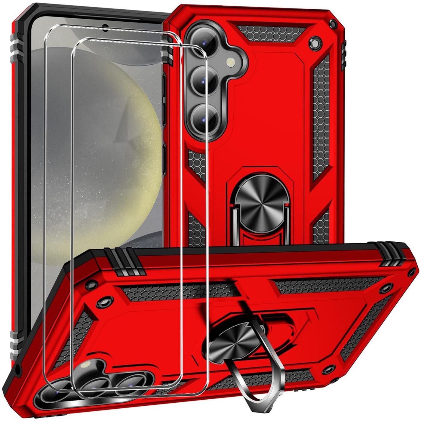 CoolGadget Handyhülle Rot als 2in1 Schutz Cover Set für das Samsung Galaxy A05s 6,7 Zoll, 2x Glas Display Schutz Folie + 1x TPU Case Hülle für Galaxy A05s