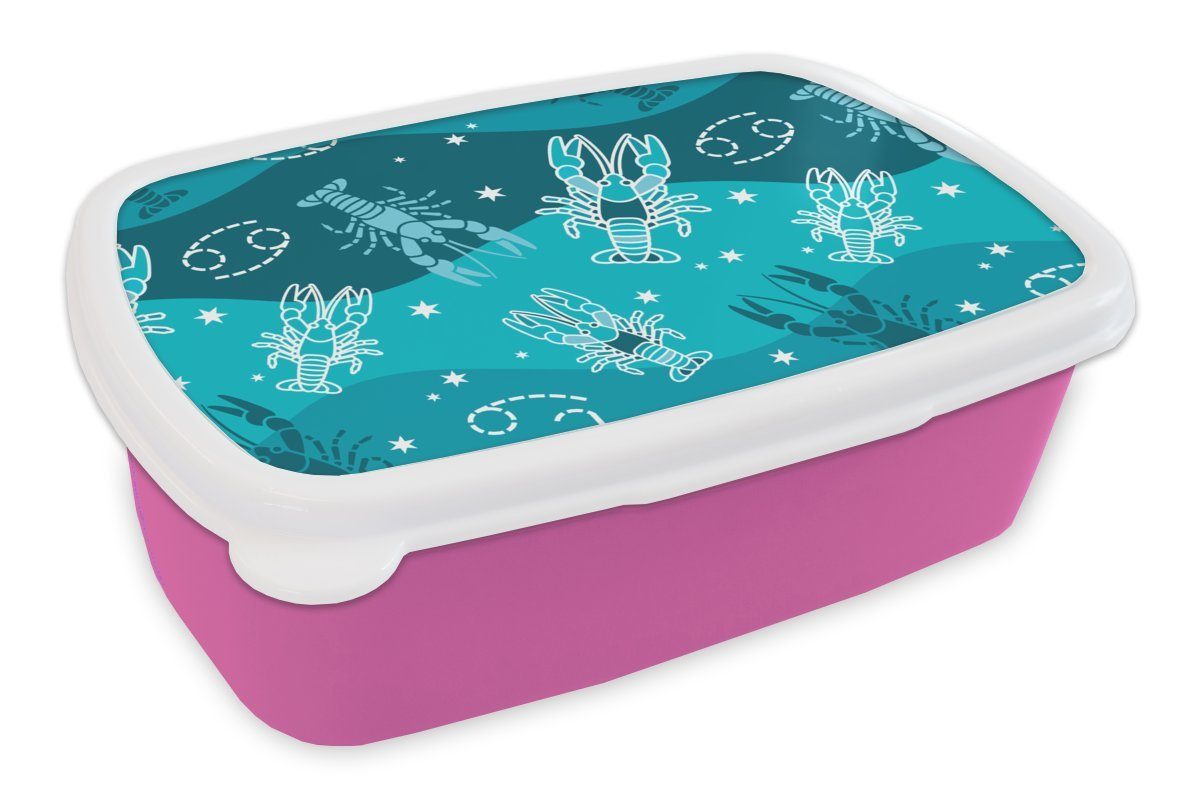 MuchoWow Lunchbox Tierkreiszeichen - Krebs - Design, Kunststoff, (2-tlg), Brotbox für Erwachsene, Brotdose Kinder, Snackbox, Mädchen, Kunststoff rosa