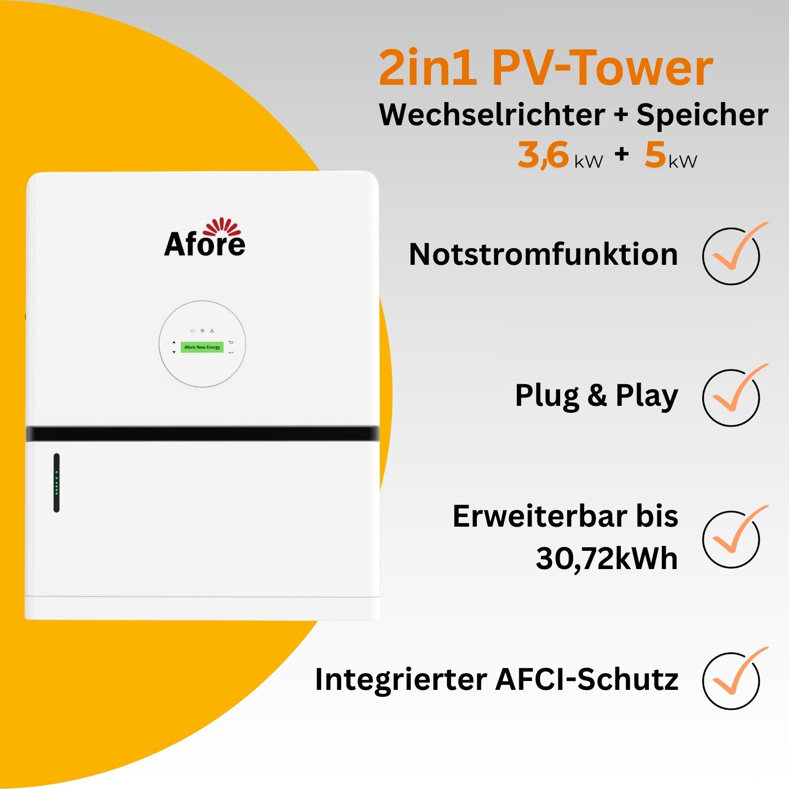 LONGI Solaranlage LONGi 2in1 PV-Tower, 3,6 kW Solaranlage + 5 kWh Speicher, Flachdach, (15-St)