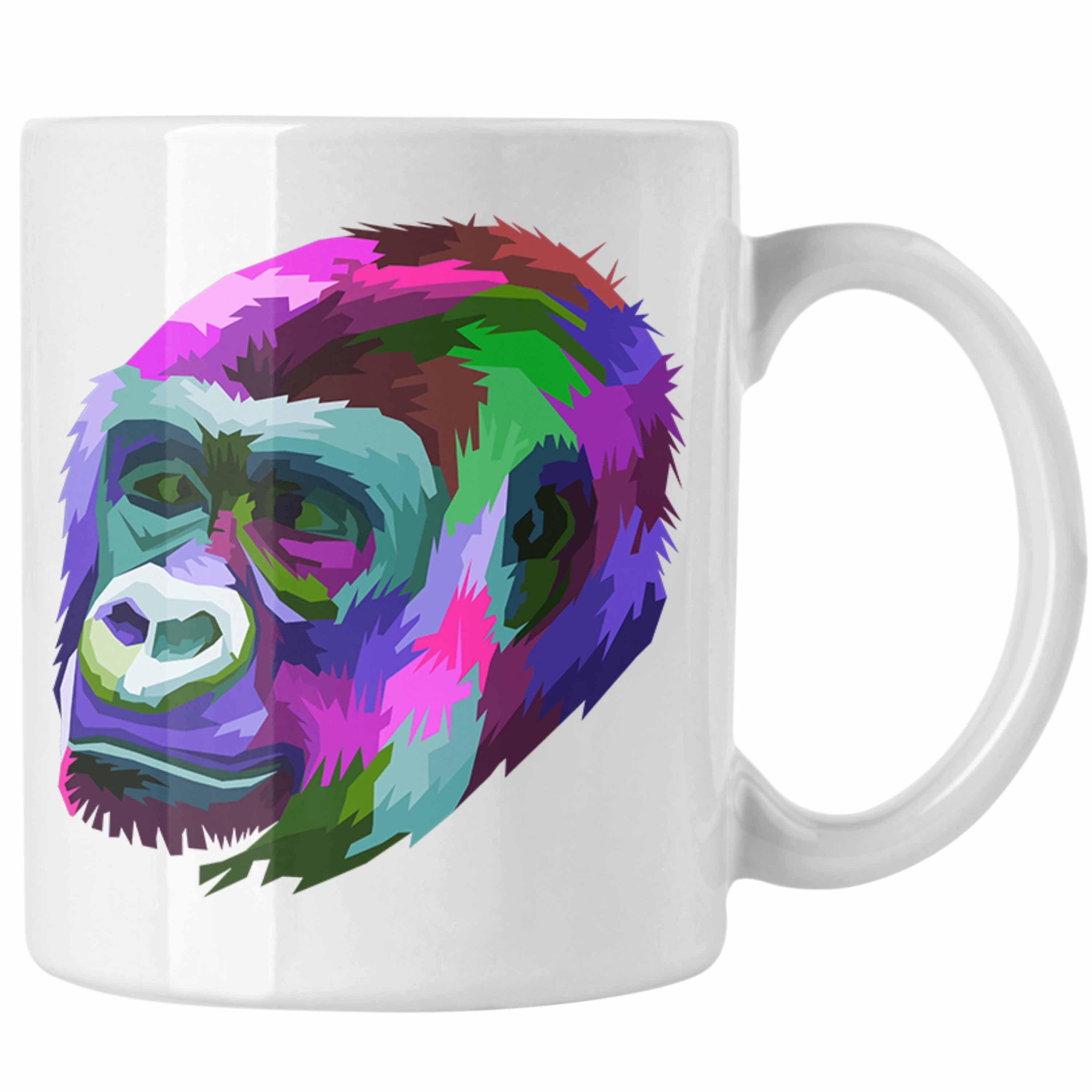 Trendation Tasse Trendation - Chimpanse Tasse Geschenk Polygon Grafik Weiss | Teetassen