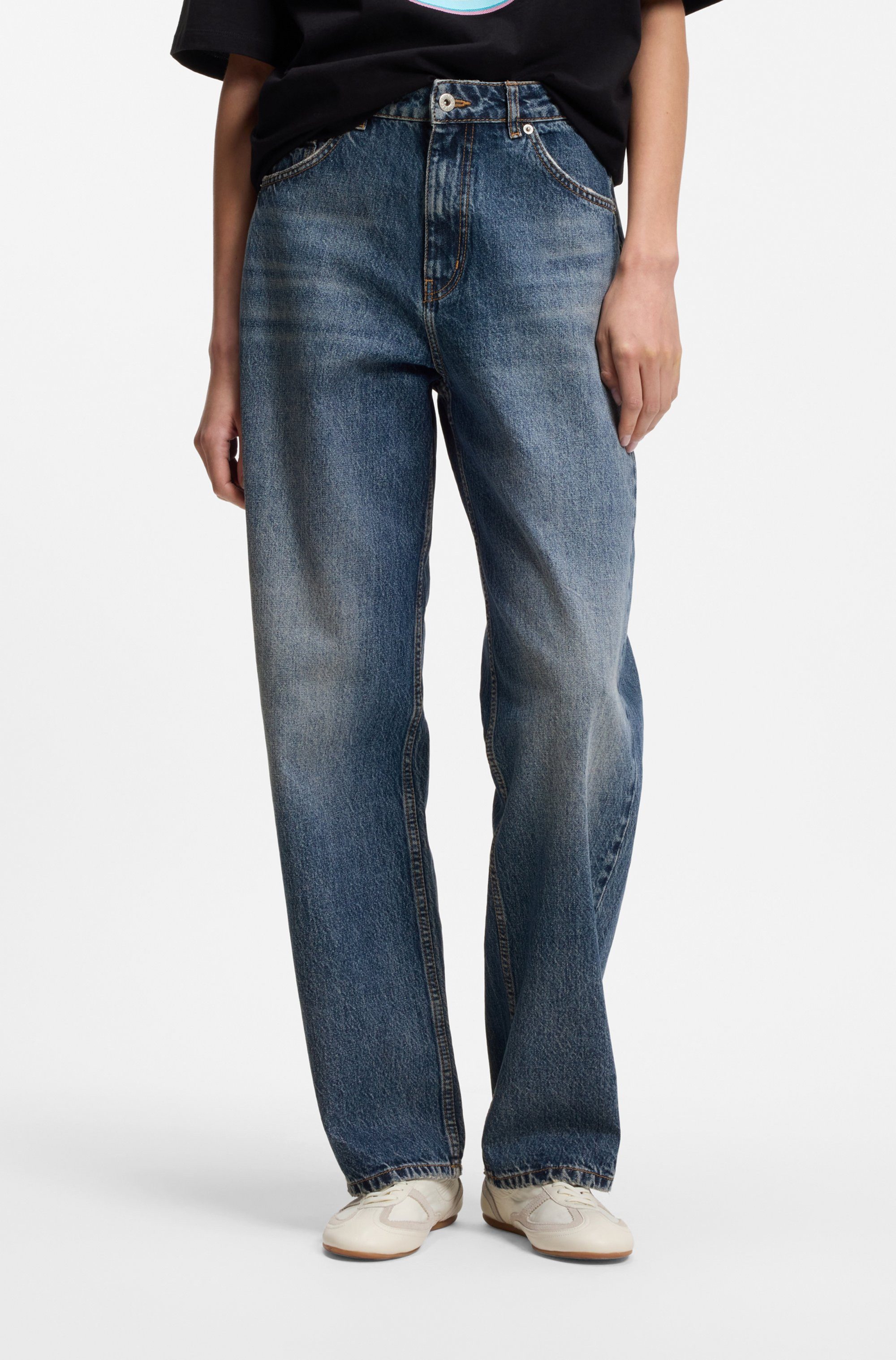 HUGO 5-Pocket-Jeans Leni im Loose Fit mit niedriger Bundhöhe