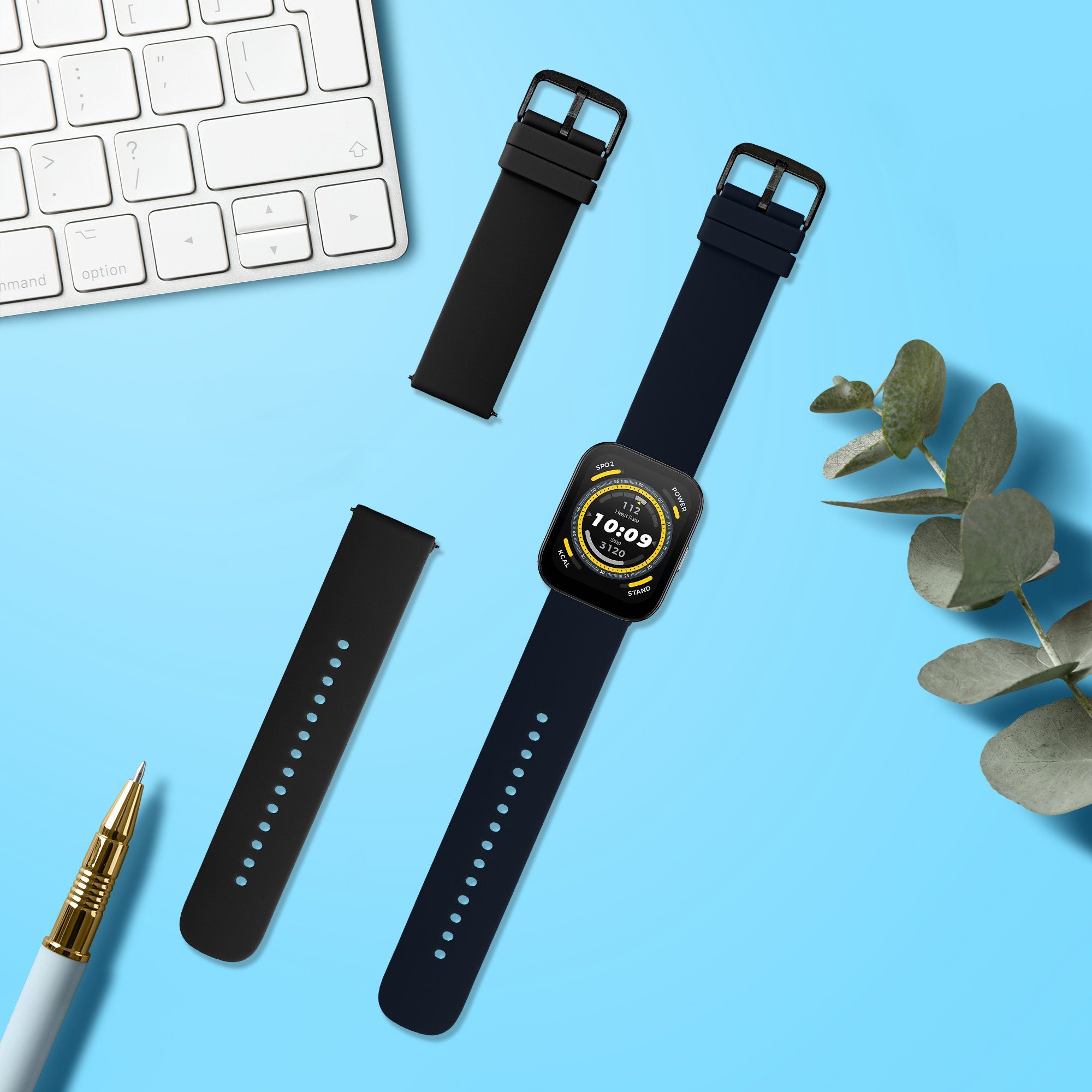 kwmobile 2x Uhrenarmband für Huami 22mm Amazfit Bip 6 / Bip 5 Unity / Bip 5 / Smartwatch, 2-tlg., Fitnesstracker Band Set aus TPU Silikon - Ersatzarmband Smartwatch