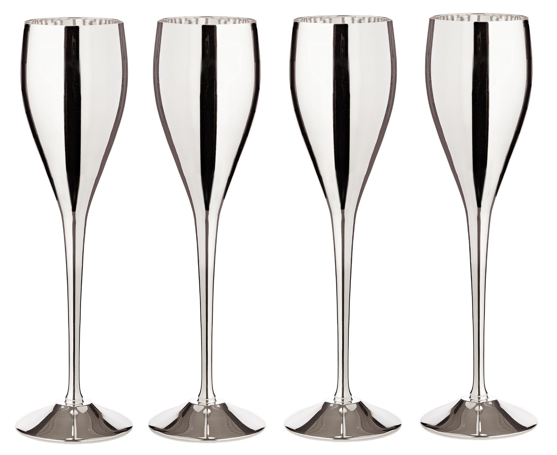 EDZARD Sektglas 2er-Set Dodo, Messing, Sektflöten mit Glanz-Finish, Trinkgläser-Set für Champagner, Sektkelche mit Füllmenge 200 ml, Höhe 23 cm, versilbert
