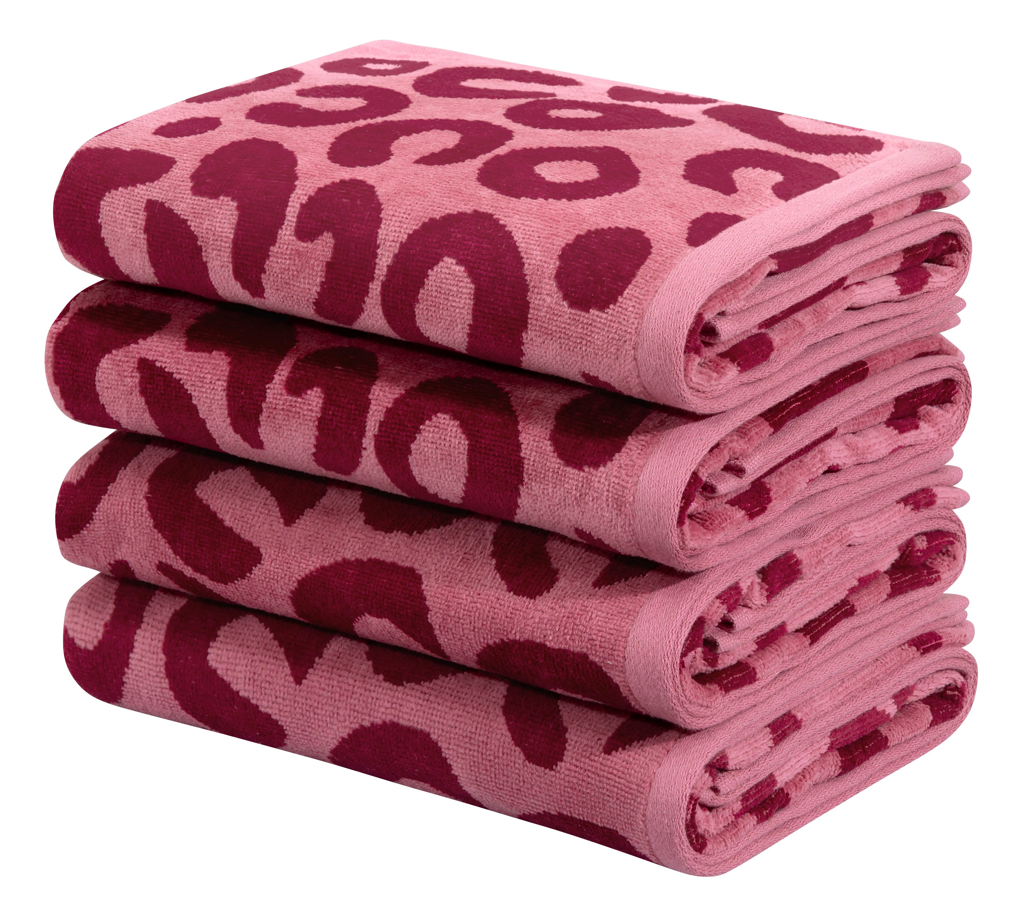 OTTO home Handtuch Set Anna Leopardenmuster, 4-tlg Handtuch-Set, 50x100cm, 100% Baumwolle, Frottiervelours (Set, 4-St), Handtücher, weich, saugstark, modern, Leo, Animal Print