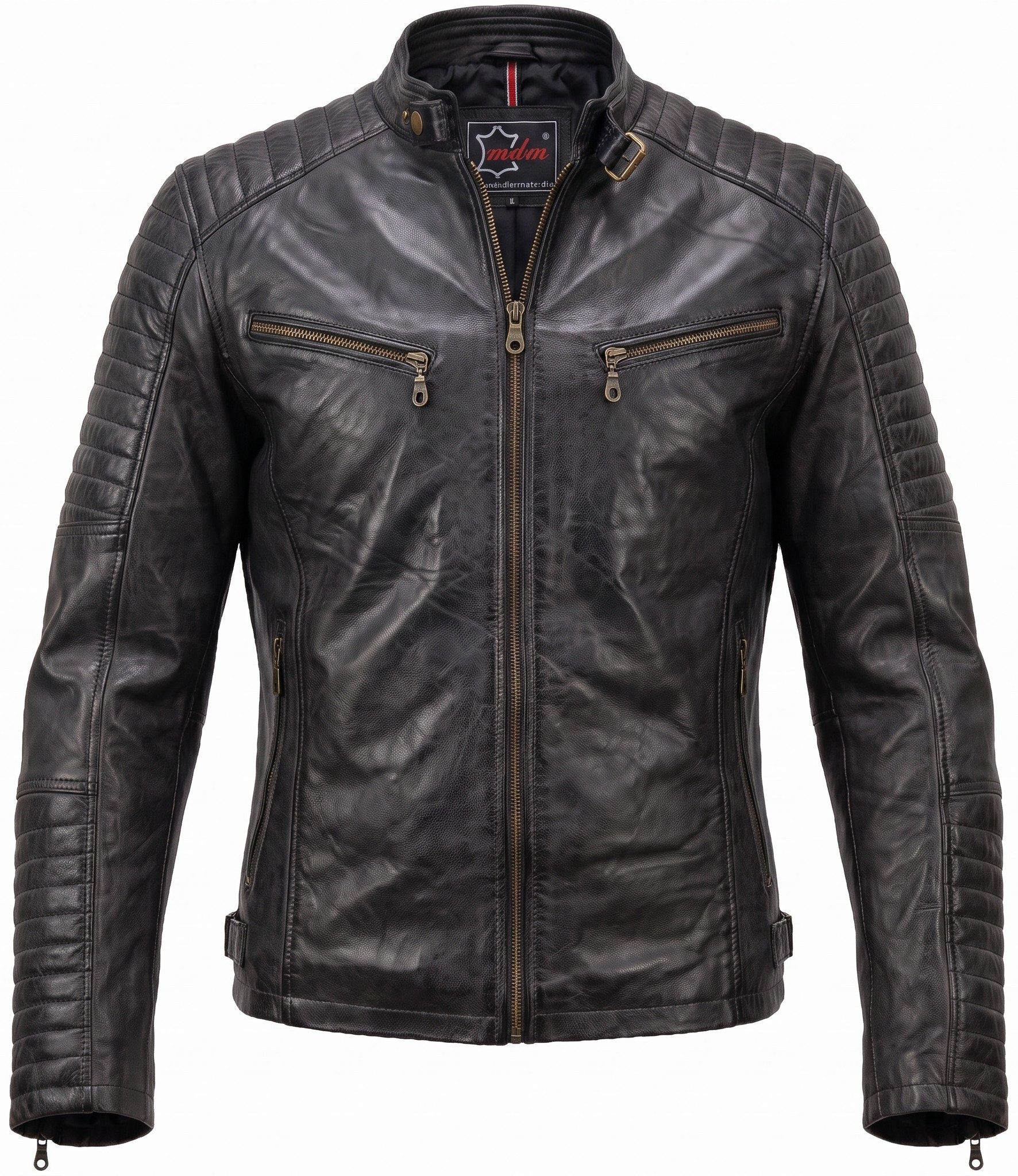 MDM Bikerjacke Herren Lamm Nappa Lederjacke Leichte Sommer Biker Lederjacke