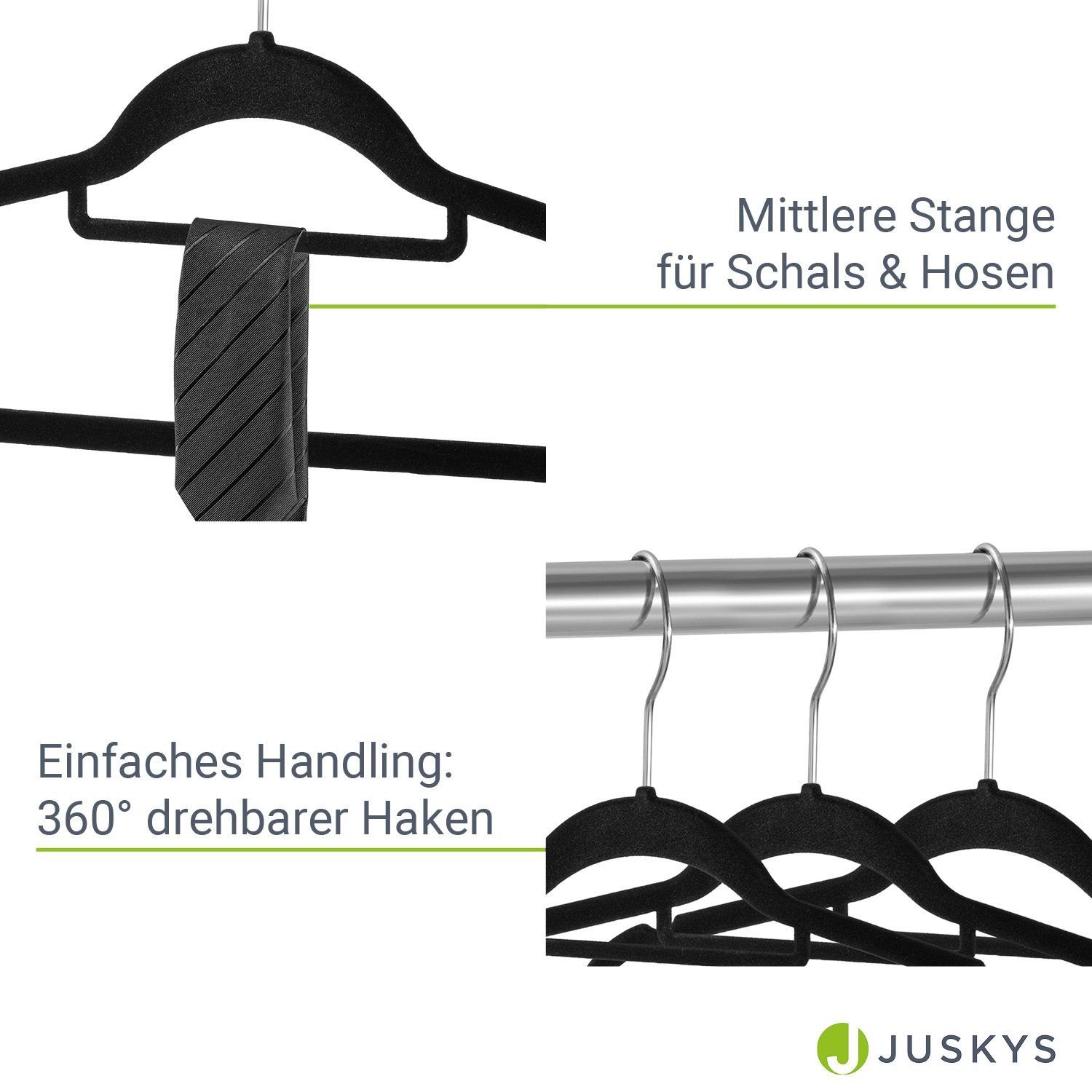 Juskys Kleiderbügel, (30-tlg), Set, schmale Samt Bügel, rutschfest, Kleiderhaken drehbar