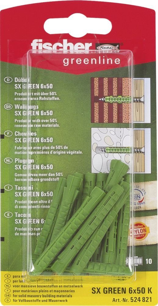 Thumbnail - fischer Schrauben- und Dübel-Set Fischer Spreizdübel SX green 6.0 x 50 mm - 10