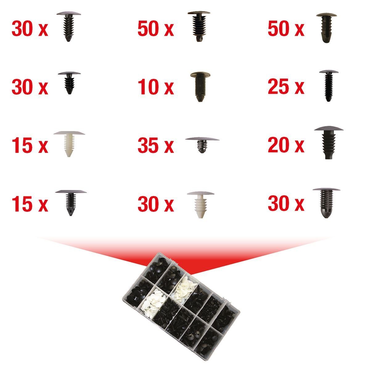 Thumbnail - KS Tools Gabel- und Ringschlüssel Befestigungs-Clip-Satz für Kabelbäume, 340-tlg (420.0900)