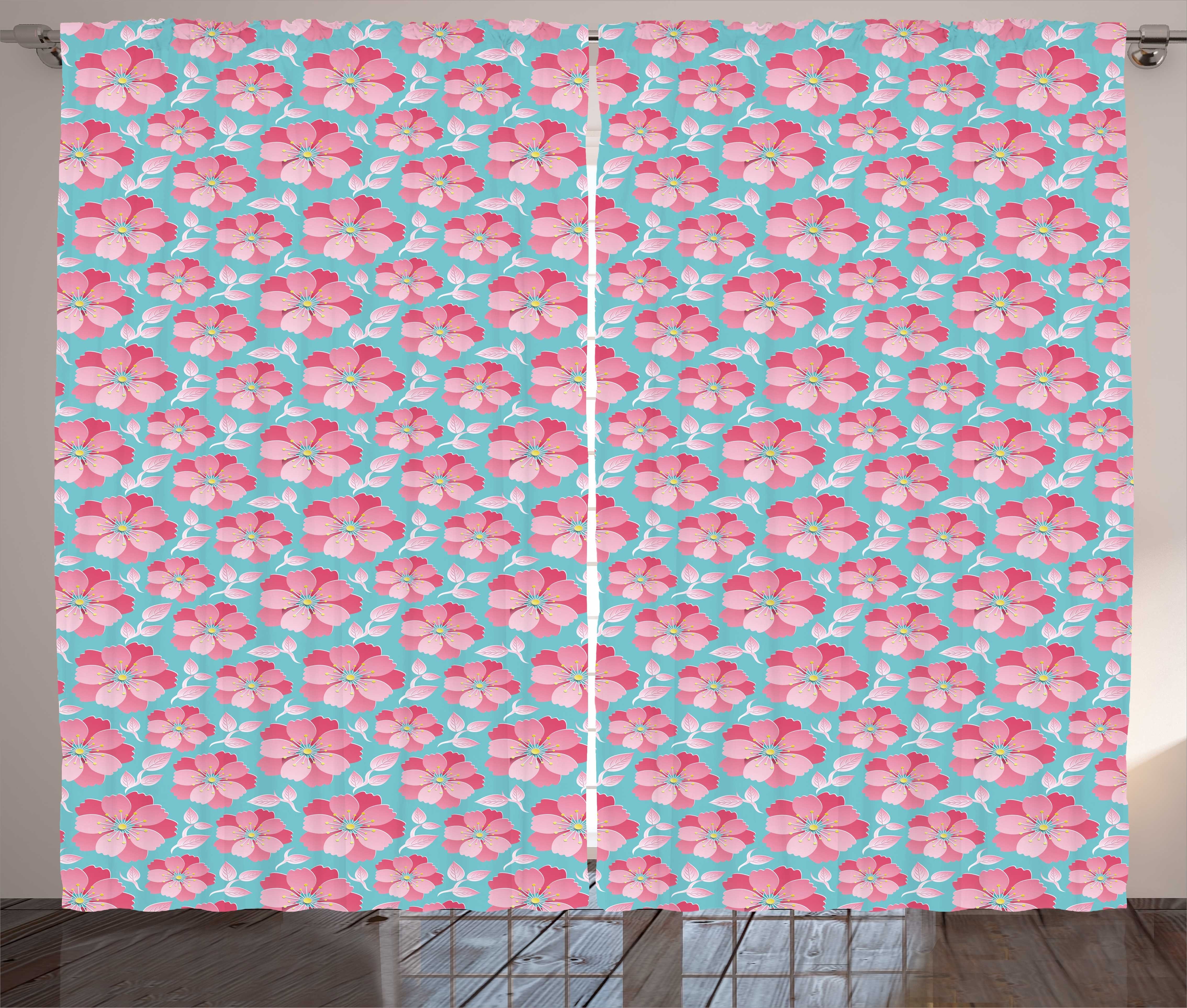 Gardine Pink Und Haken, mit Schlaufen Vorhang Blau Kräuselband und Petals Schlafzimmer Abakuhaus, Zusammenfassung