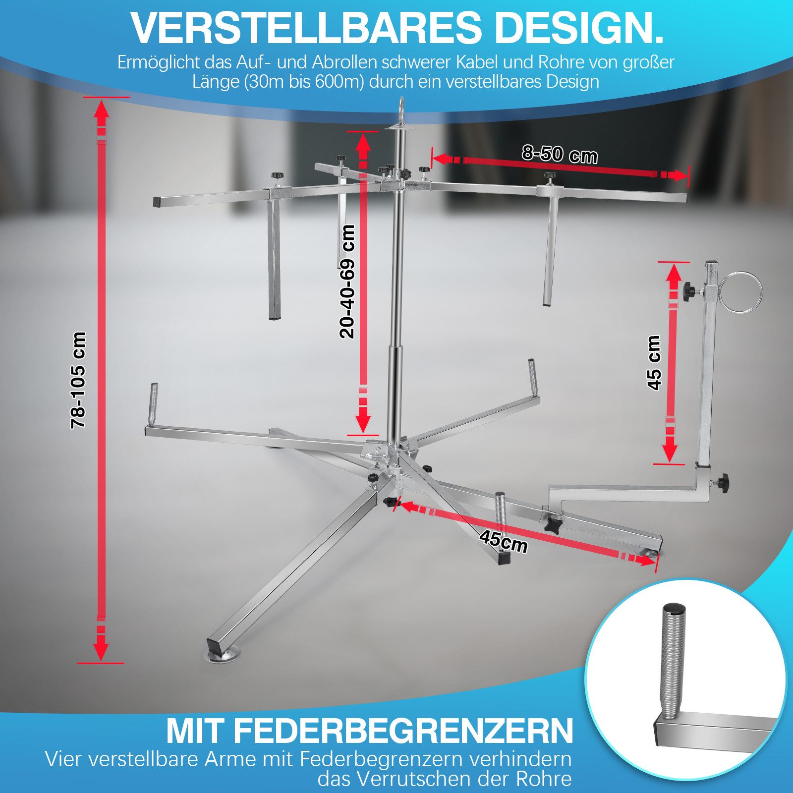 XERSEK Warmwasserfußbodenheizungen Rohrhaspel Abroller für Fußbodenheizung 600m max. 200kg Kabel Rohr, (Aufwickler Heizrohre Rohrwickler Höhenverstellbar 75–100cm, Rohrspulenspender, Tasche, Anleitung, Zubehör), Aufroller Abrollgerät PERT AL/PEX mit Tasche( Ohne Rohr)