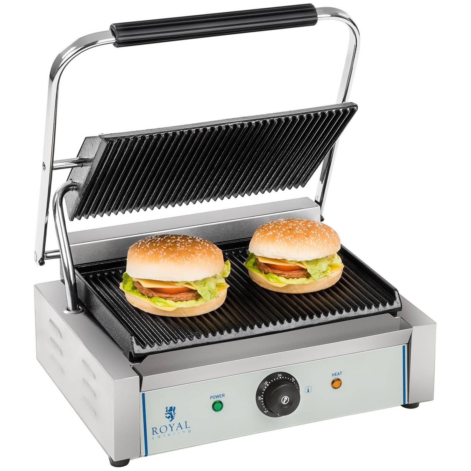 Royal Catering Kontaktgrill Tischgrill geriffelt Elektrogrill Panini Grill Sandwich Maker Gastro, 2200 W