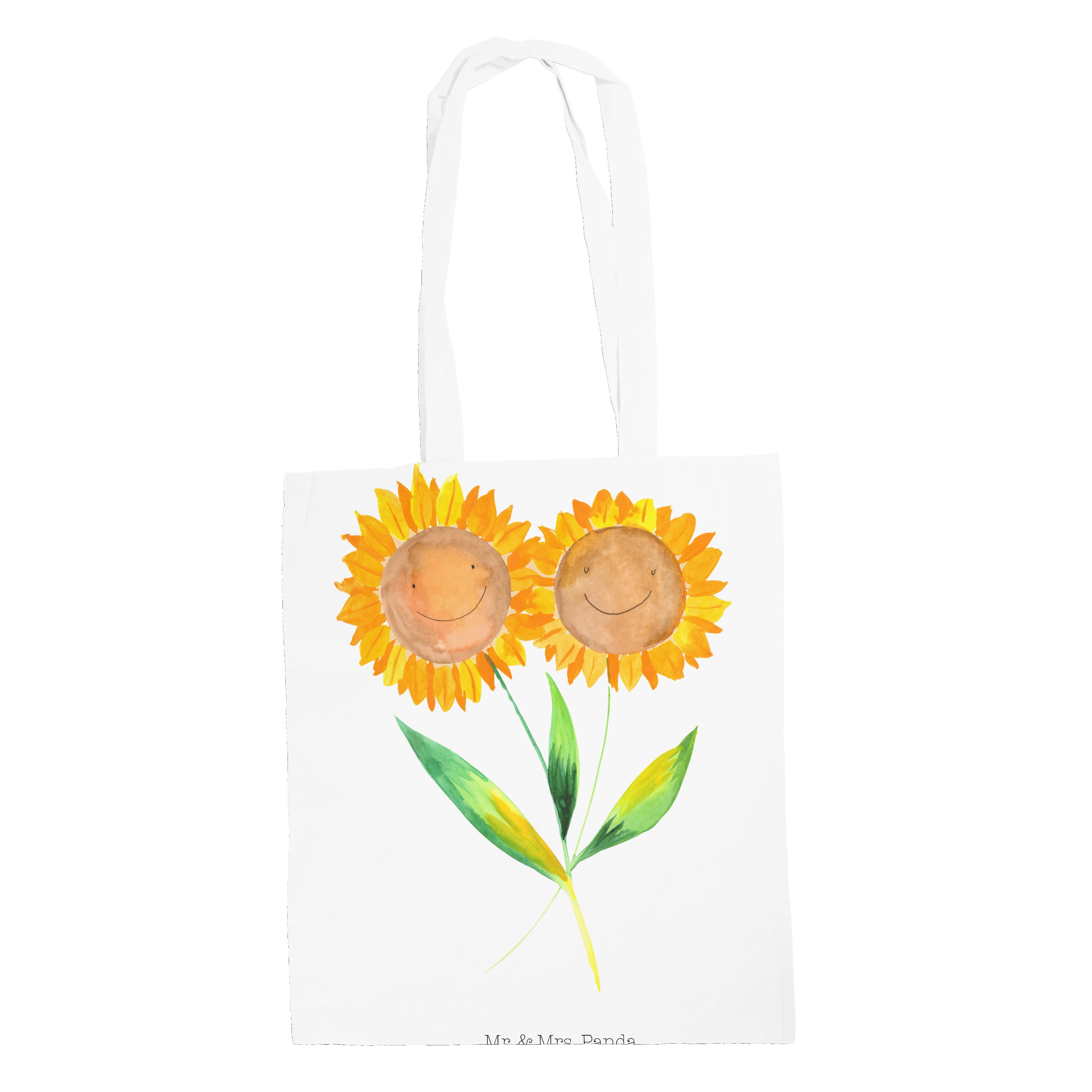 Mr. & Mrs. Panda Tragetasche Sonnenblume - Weiß - Geschenk, Einkaufstasche, Blumen, Beutel, Pflanz (1-tlg)