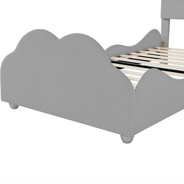 OKWISH Bett Polsterbett Kinderbett Einzelbett Gästebett (hohes Geländer-Kinderbettgestell mit wolkenförmigem Kopf- und Fußteil, hautfreundlichem Samt), Ohne Matratze, 90 x 200 cm