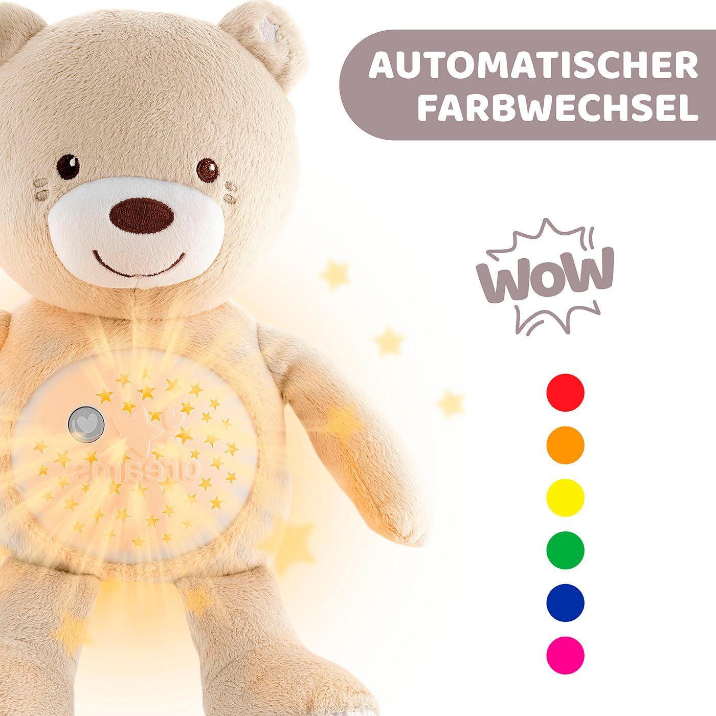 Chicco Kuscheltier First Dreams Baby Bear, Beige, mit Lichtprojektion und Soundfunktion – Bild 4 von 5