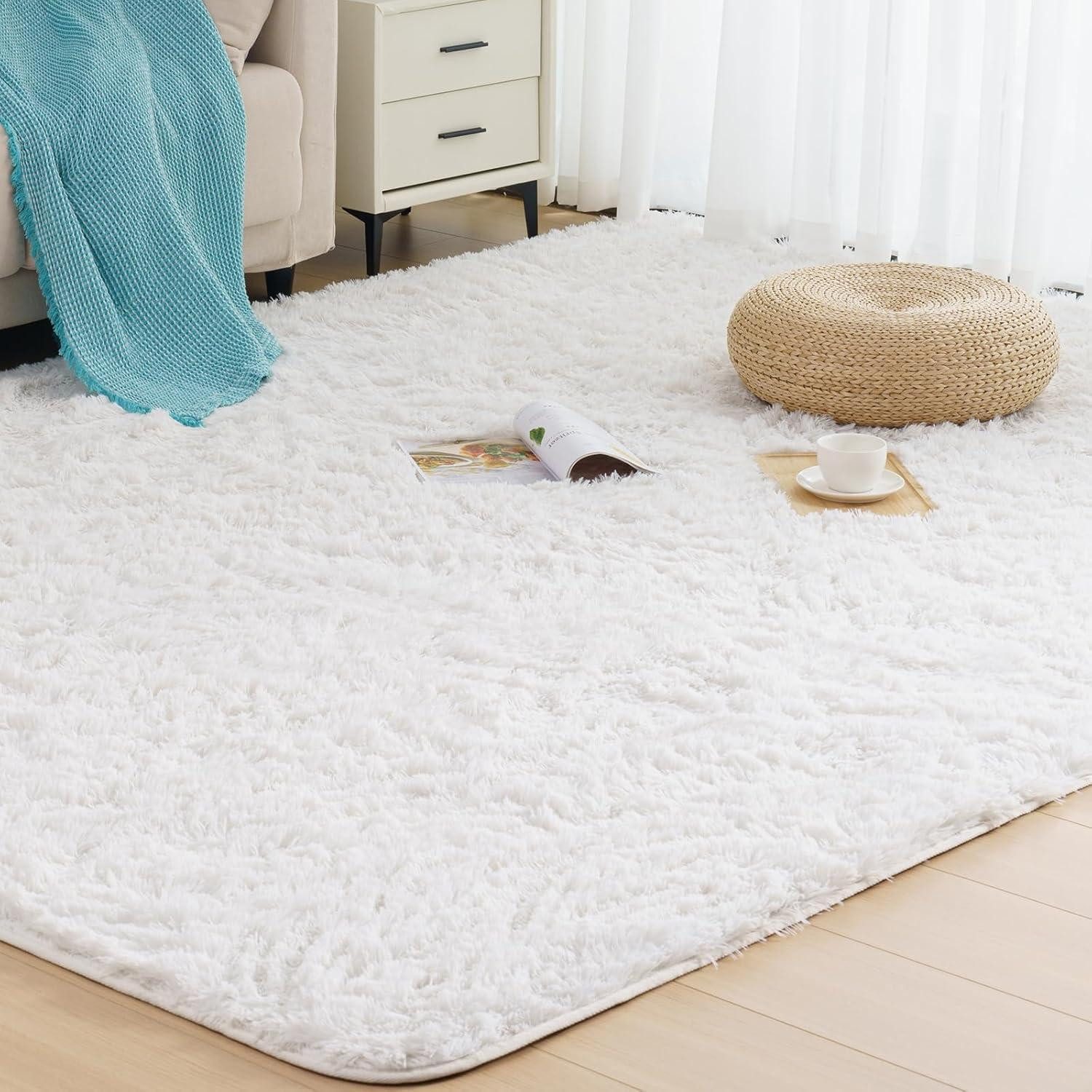 Hochflor-Teppich Hochflor Teppich Weiß 200x290 cm Langflor Schlafzimmer Shaggy Carpet