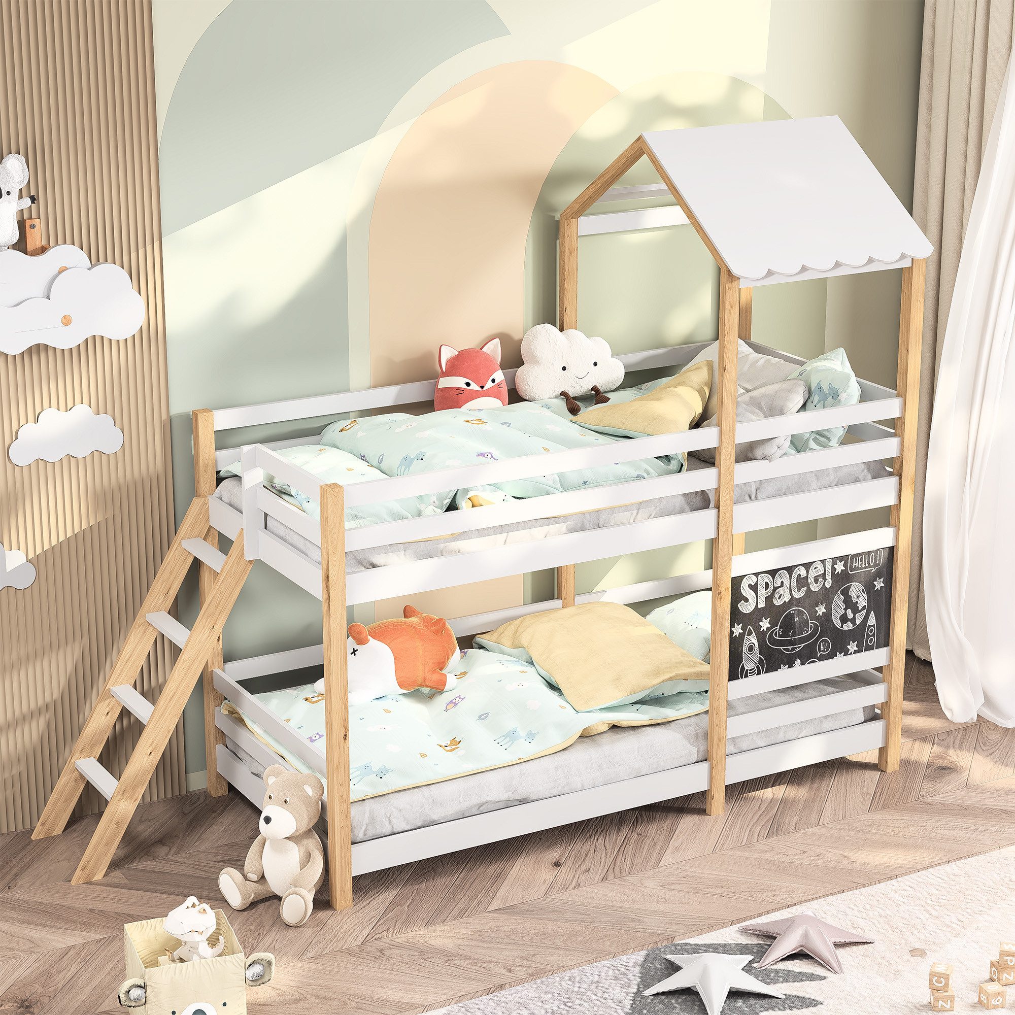 FUROKOY Etagenbett 90x200cm Etagenbett Hausbett mit günstig online kaufen