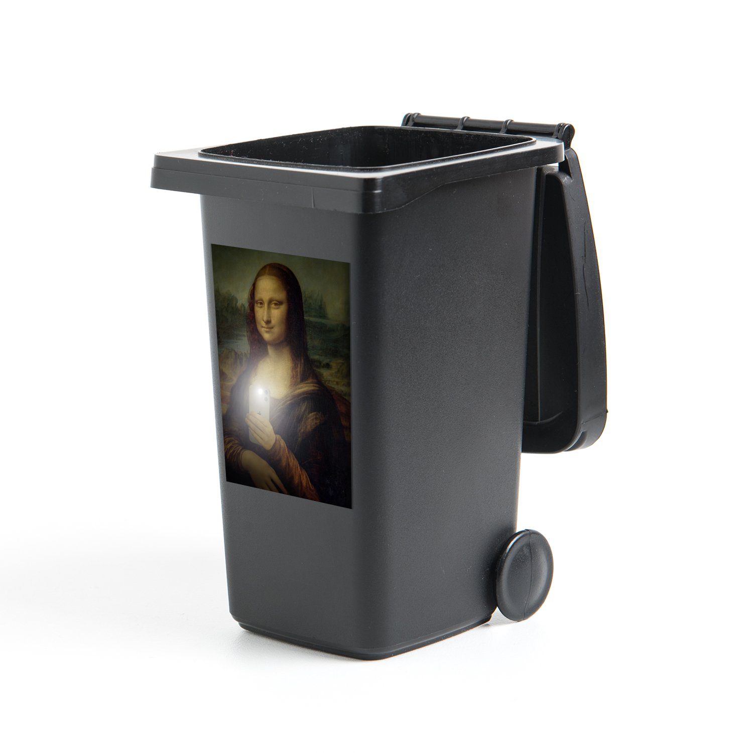 MuchoWow Wandsticker Mona Lisa - Telefon - Da Vinci (1 St), Mülleimer-aufkleber, Mülltonne, Sticker, Container, Abfalbehälter