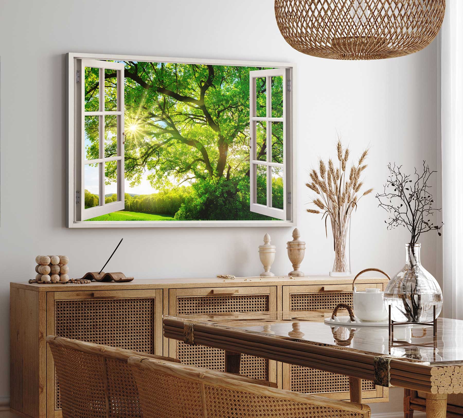 Sinus Art Leinwandbild Wandbild 120x80cm Fensterbild Grüne Baumkrone Baum N günstig online kaufen