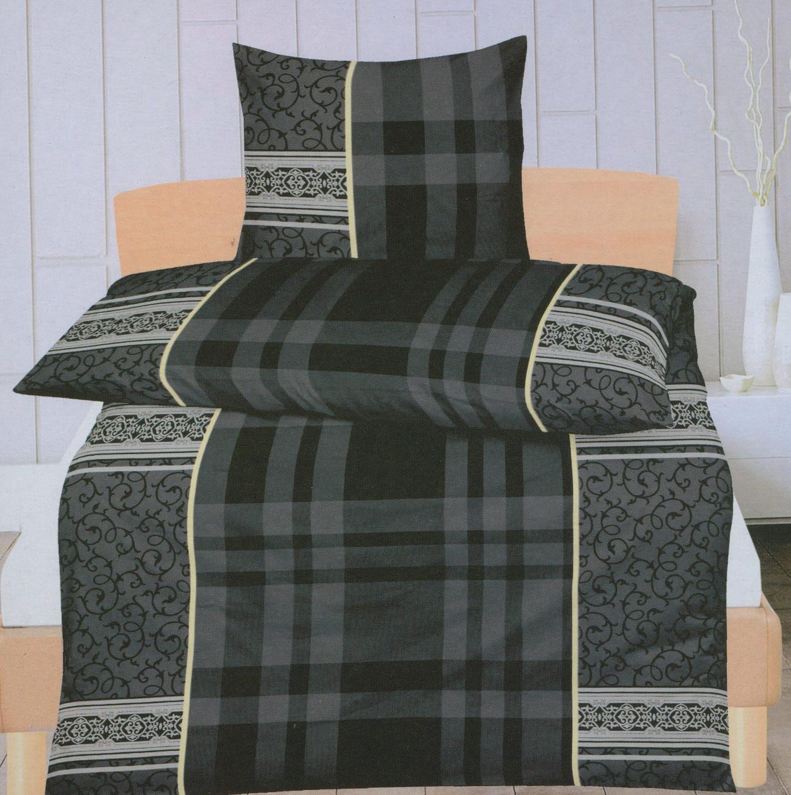 Haushaltshobel BETTWÄSCHE 2 TEILIG MICROFASER 135 x 200 CM Grey Black NEU 2-TEILIG