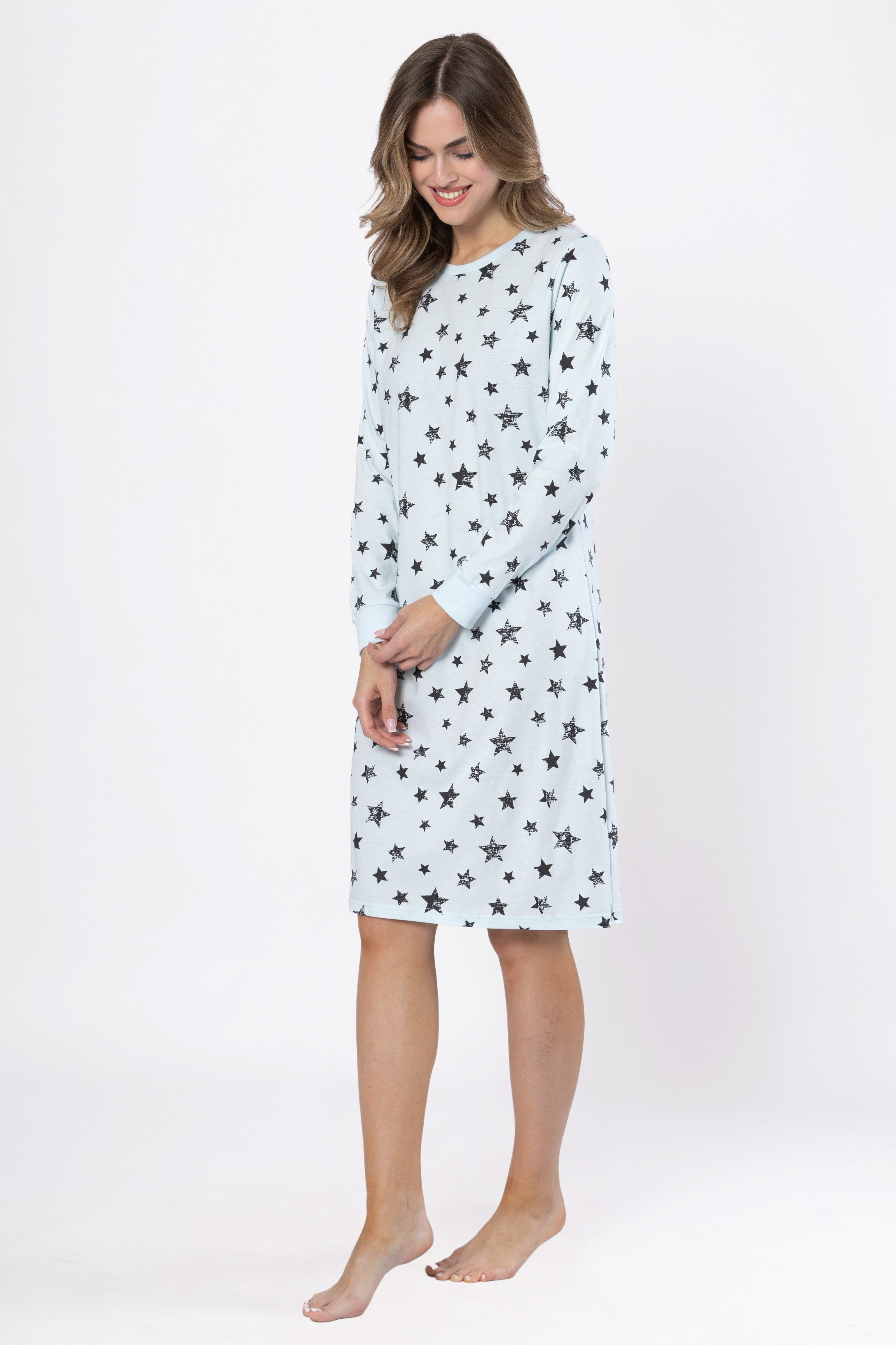 COOLISMO NIGHTWEAR Nachthemd im Sternen-Design Langarm mit Bündchen Langarm mit Bündchen, reine Baumwolle