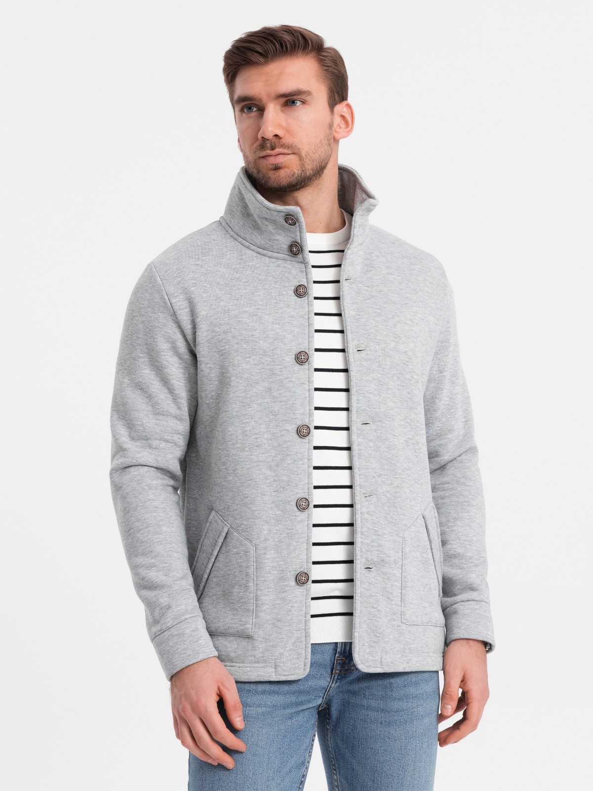 OMBRE Sweatshirt Herren Sweatshirt mit Knopfleiste günstig online kaufen